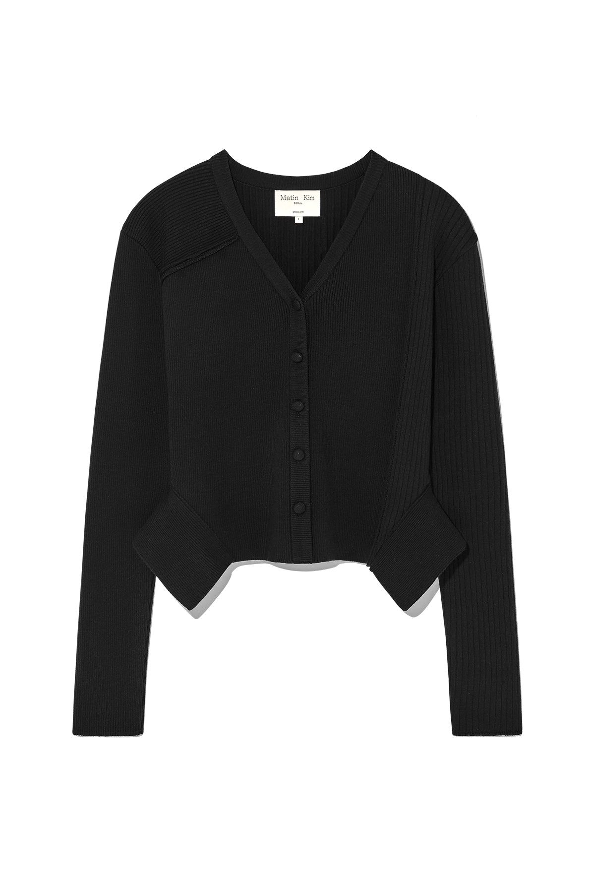 Matin Kim - Unbalance Cut Line Button Cardigan (Black) product image 1 | TRAB K-Fashion Australia