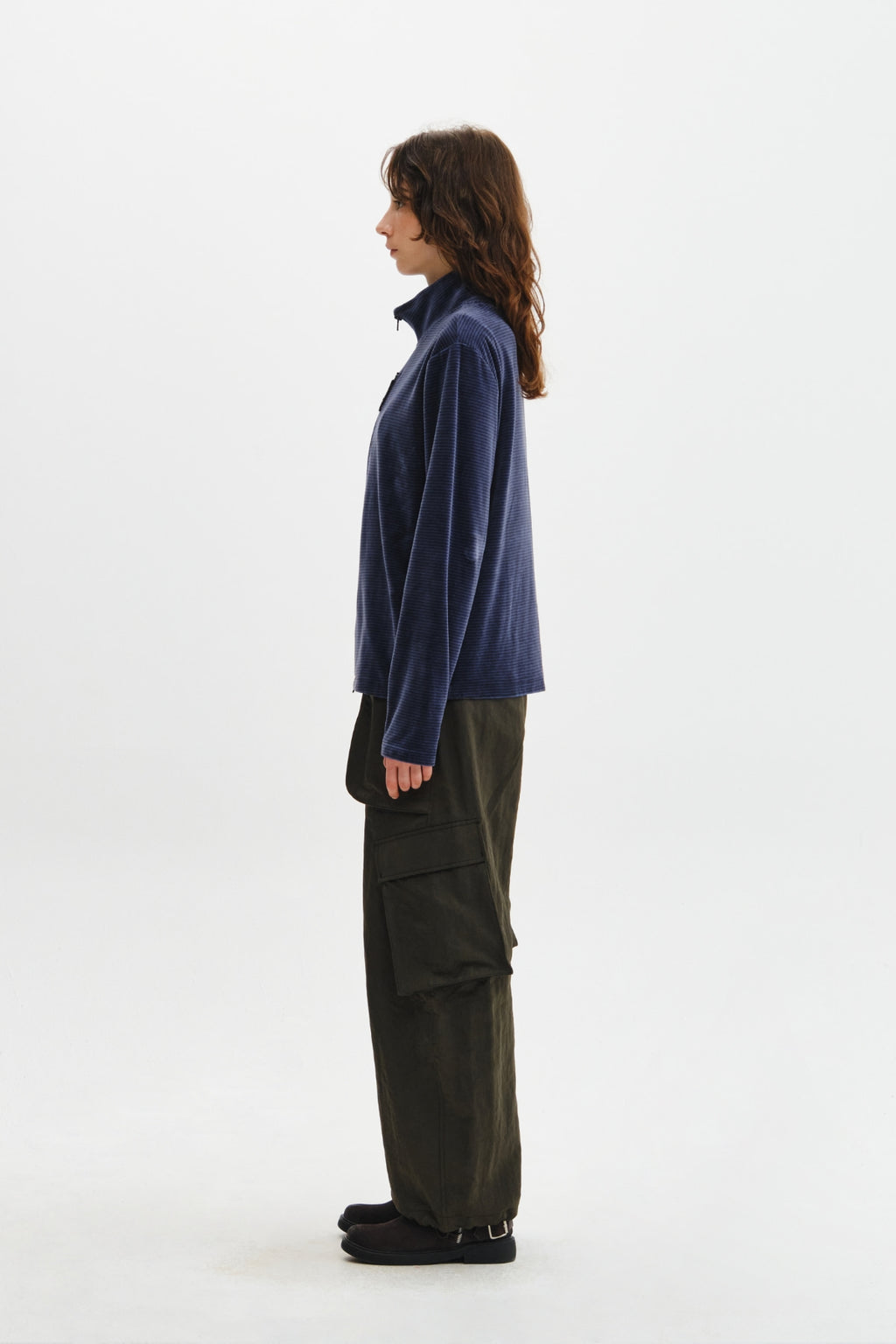 Matin Kim - [Pre-Order – Ships October 8] Striped Velour Zip Up (Navy) product image 8 | TRAB K-Fashion Australia