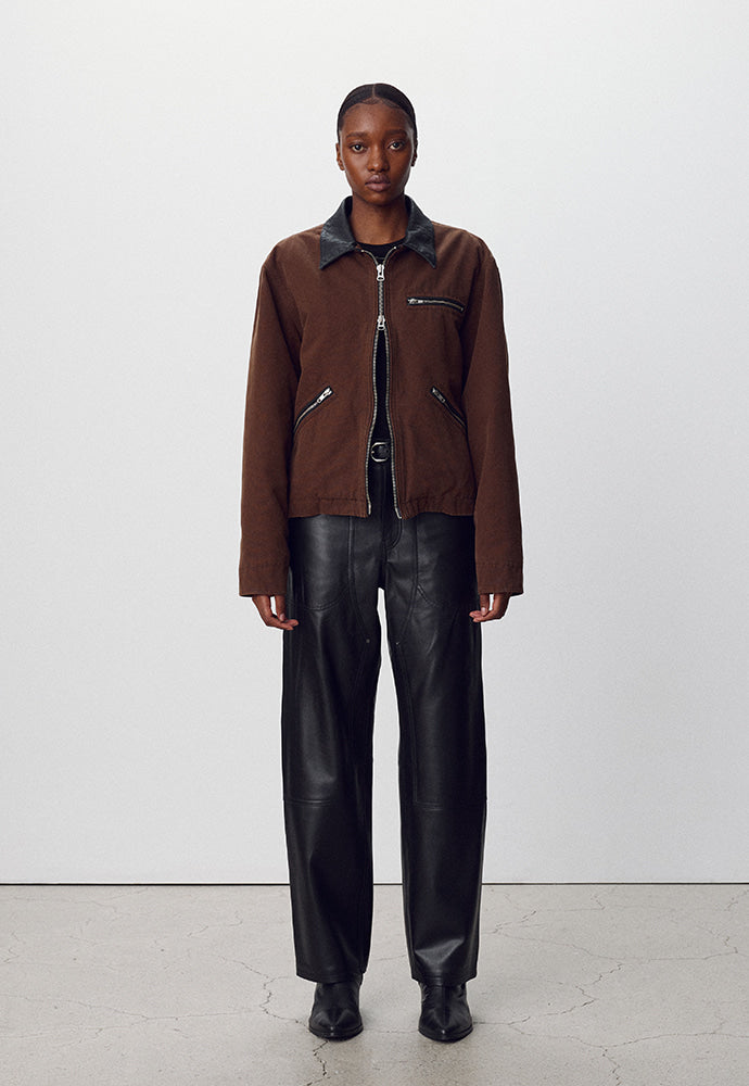 Tonywack - Leather Collar Garment-Washed Zip Work Jacket (Brown) product image 2 | TRAB K-Fashion Australia
