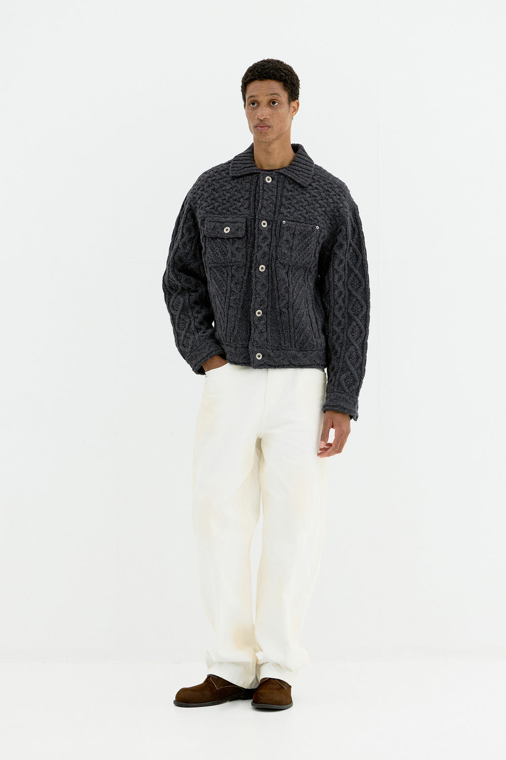 Coor - Cable Mixed Trucker Cardigan (Charcoal Gray Melange) product image 3 | TRAB K-Fashion Australia