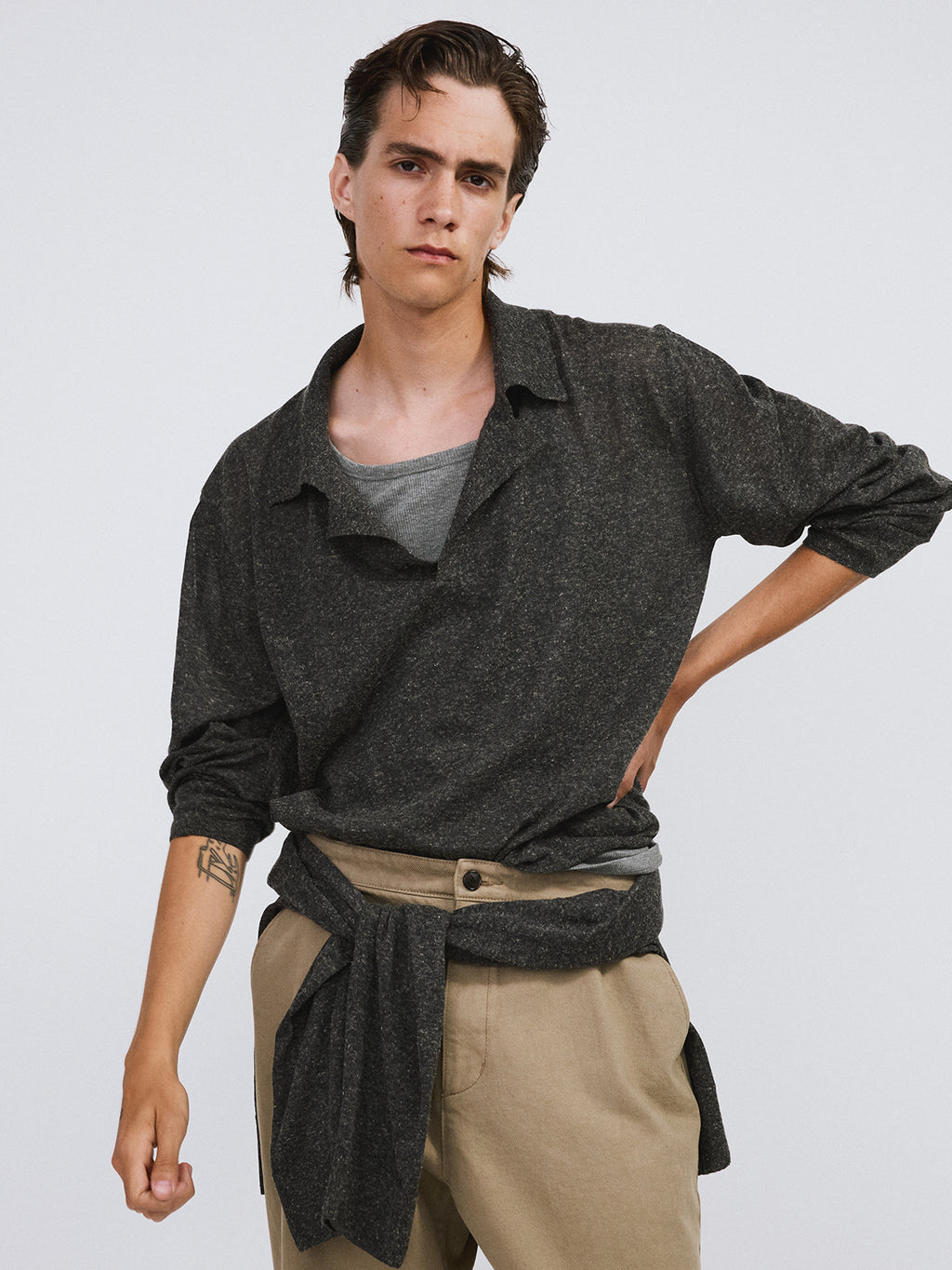 Recto - Linen Blend Polo Top (Charcoal Grey) product image 3 | TRAB K-Fashion Australia