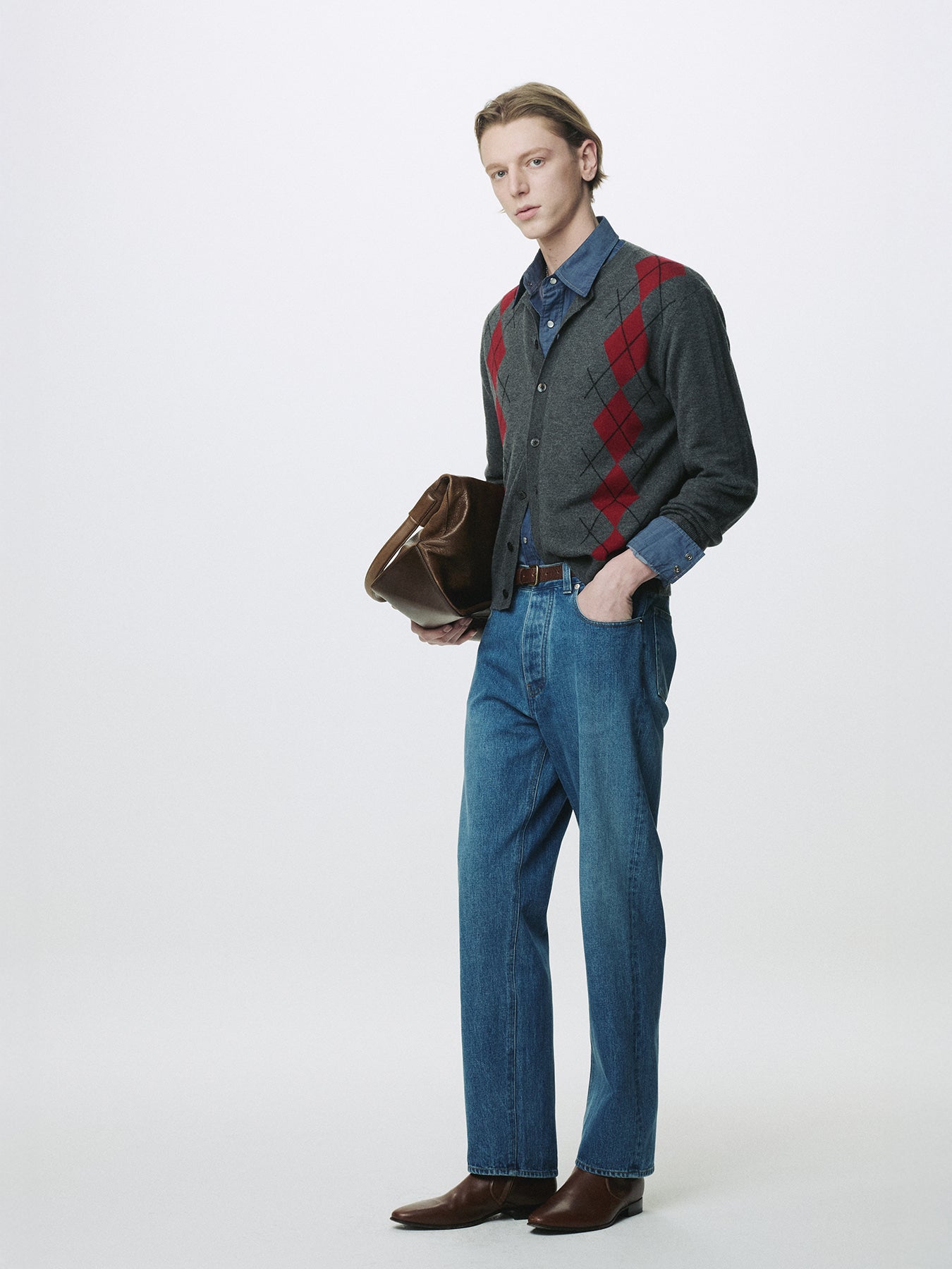 Tonywack - Merino Wool Argyle Cardigan (Grey/Red) product image 1 | TRAB K-Fashion Australia