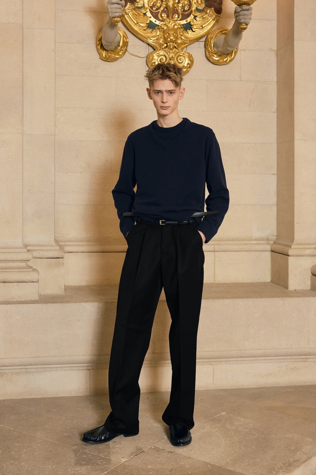 STU - Pin Tuck V-neck Knit (Navy) product image 2 | TRAB K-Fashion Australia