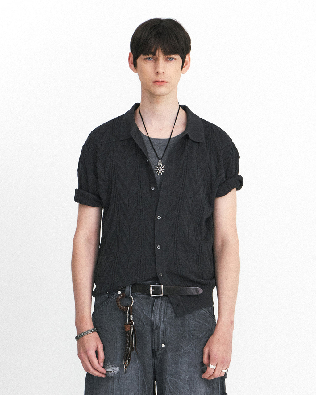 Eastlogue - Geometric Collar Half Cardigan (Charcoal) product image 2 | TRAB K-Fashion Australia