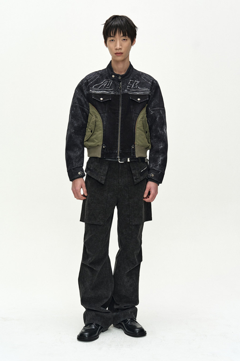 Andersson Bell - Nylon Patch Racing Denim Combo Jacket (Black) product image 1 | TRAB K-Fashion Australia