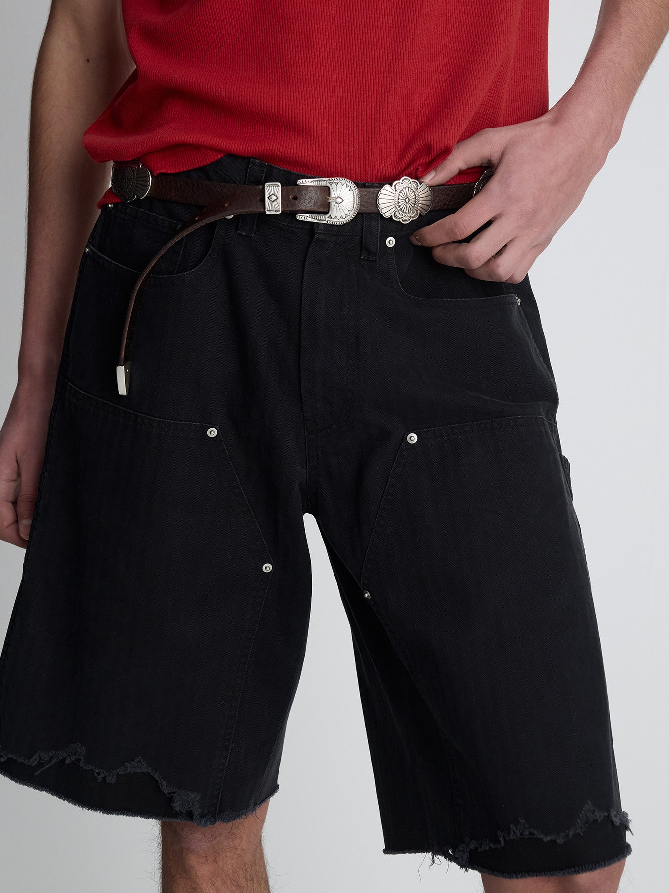 Tonywack - Hand Distressed Hbt Double Knee Shorts (Faded Black) product image 3 | TRAB K-Fashion Australia