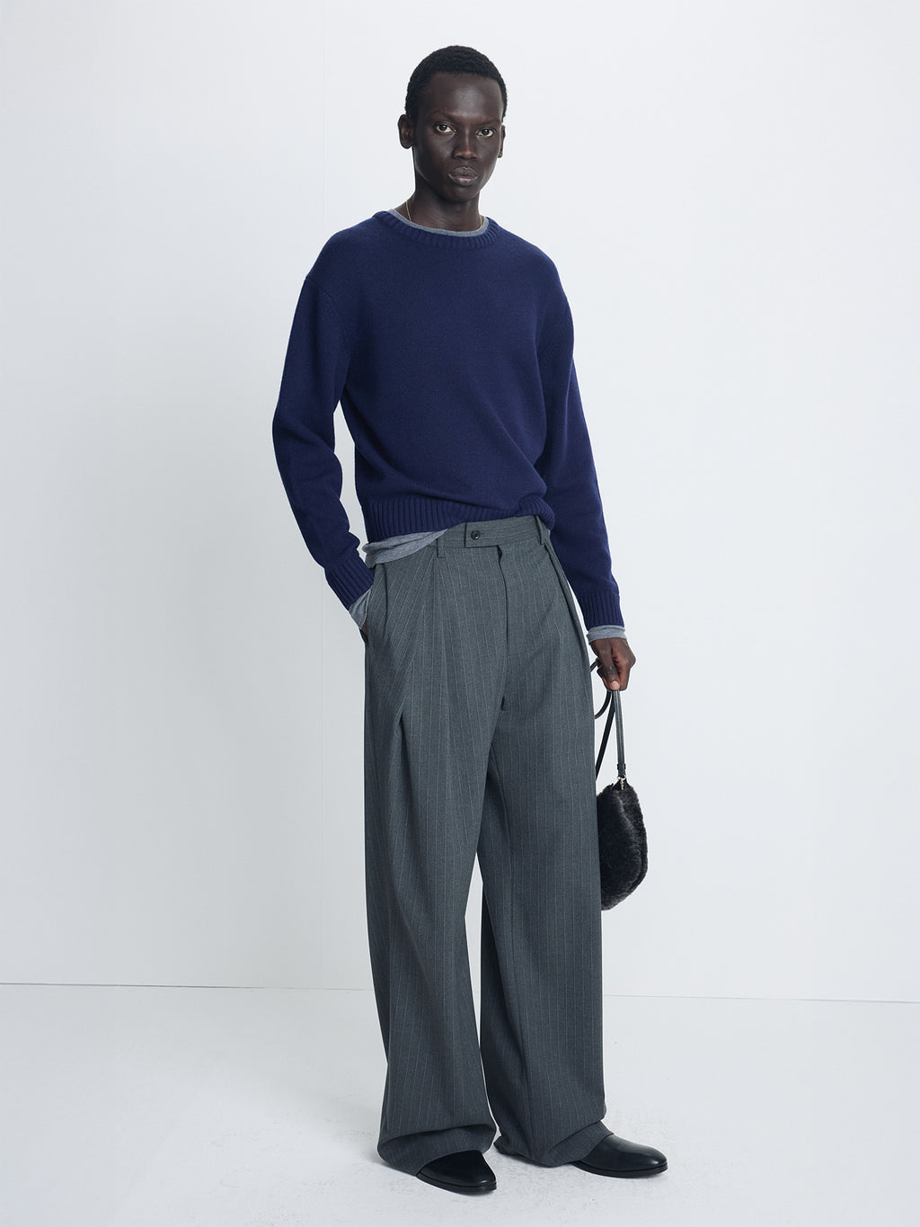Tonywack - Cross Tuck Wide Trousers (Grey Pinstripe) product image 4 | TRAB K-Fashion Australia