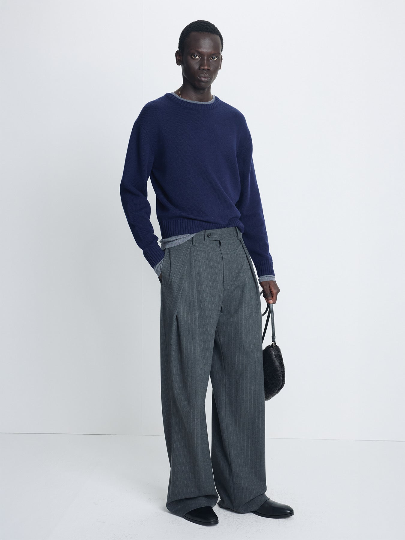 Tonywack - Cross Tuck Wide Trousers (Grey Pinstripe) product image 4 | TRAB K-Fashion Australia