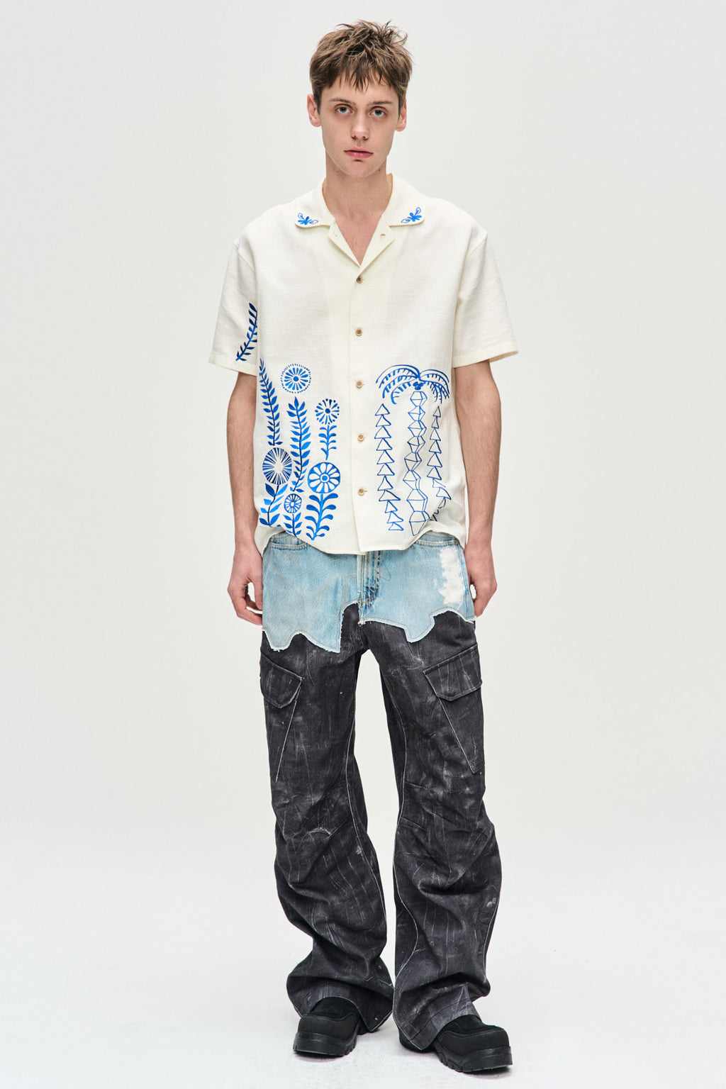 Andersson Bell - Faux-Denim & Scratch Leather Printed Cargo-Pants (Denim/Black) product image 7 | TRAB K-Fashion Australia