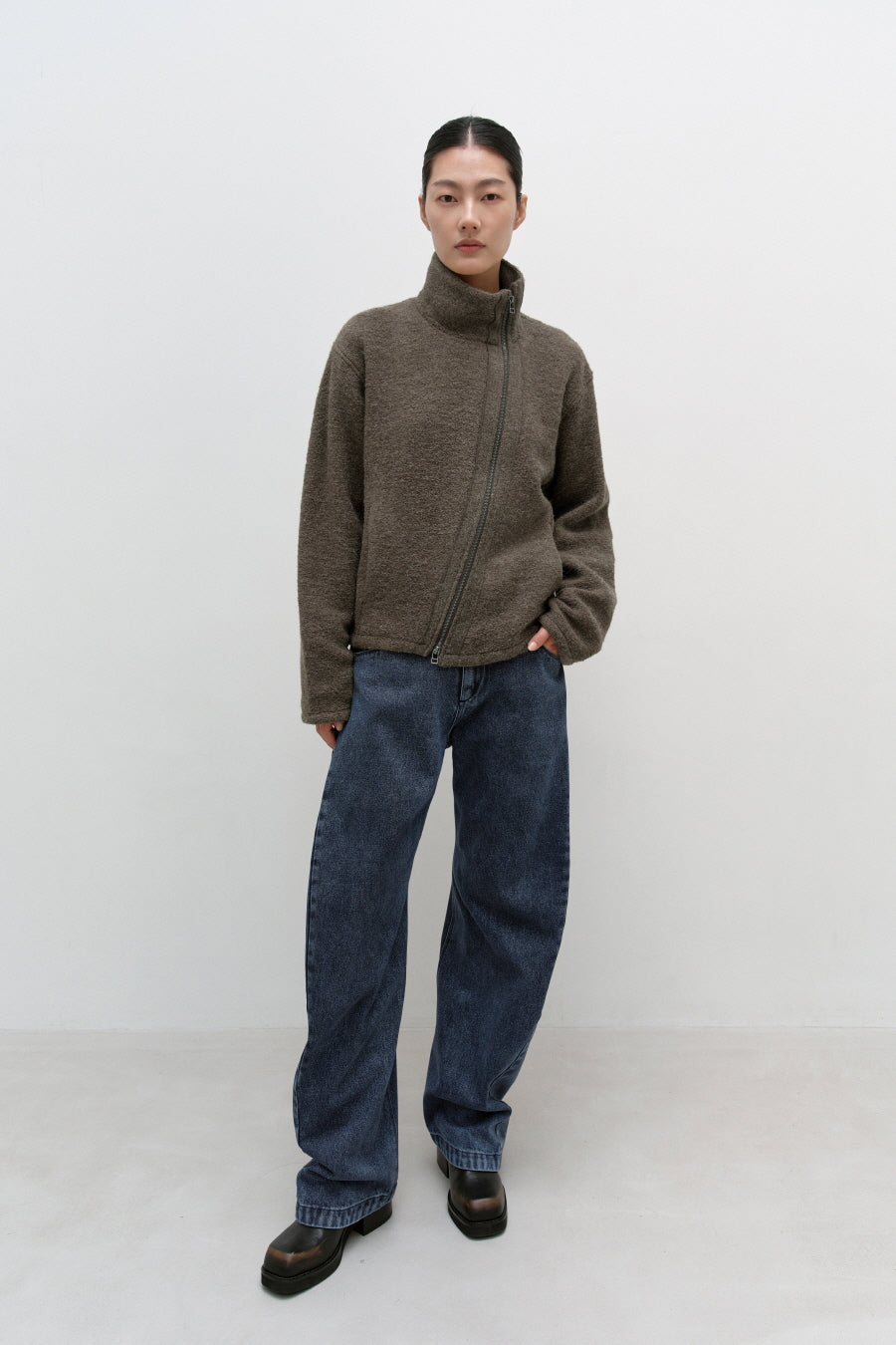 Insilence - Slanted Zipper Wool Jacket (Brown) product image 3 | TRAB K-Fashion Australia