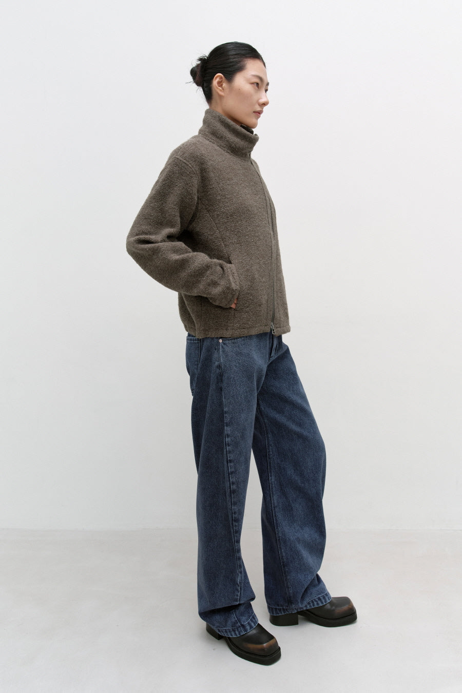 Insilence - Slanted Zipper Wool Jacket (Brown) product image 4 | TRAB K-Fashion Australia