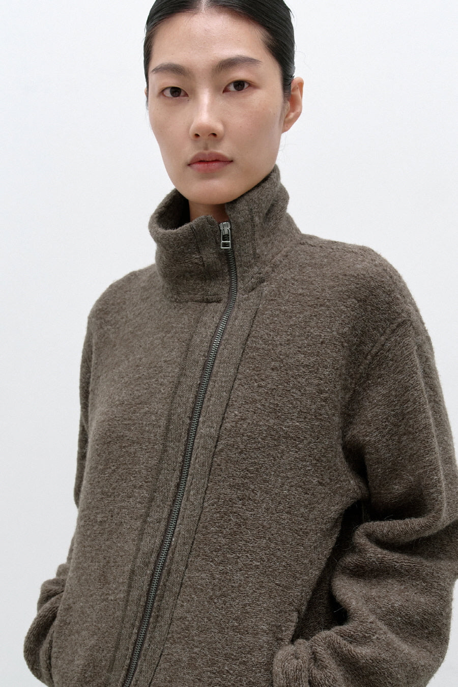 Insilence - Slanted Zipper Wool Jacket (Brown) product image 2 | TRAB K-Fashion Australia