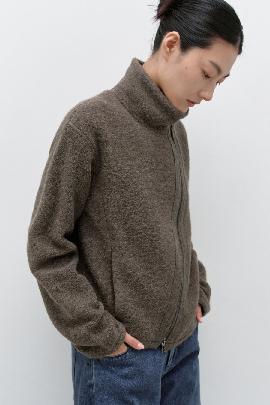 Insilence - Slanted Zipper Wool Jacket (Brown) product image 6 | TRAB K-Fashion Australia