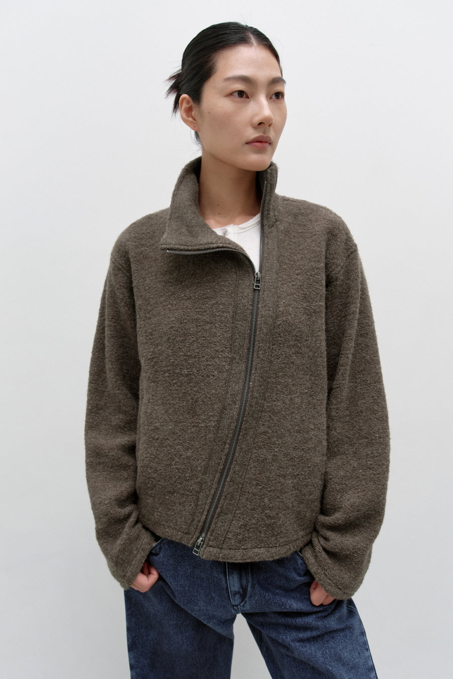 Insilence - Slanted Zipper Wool Jacket (Brown) product image 5 | TRAB K-Fashion Australia