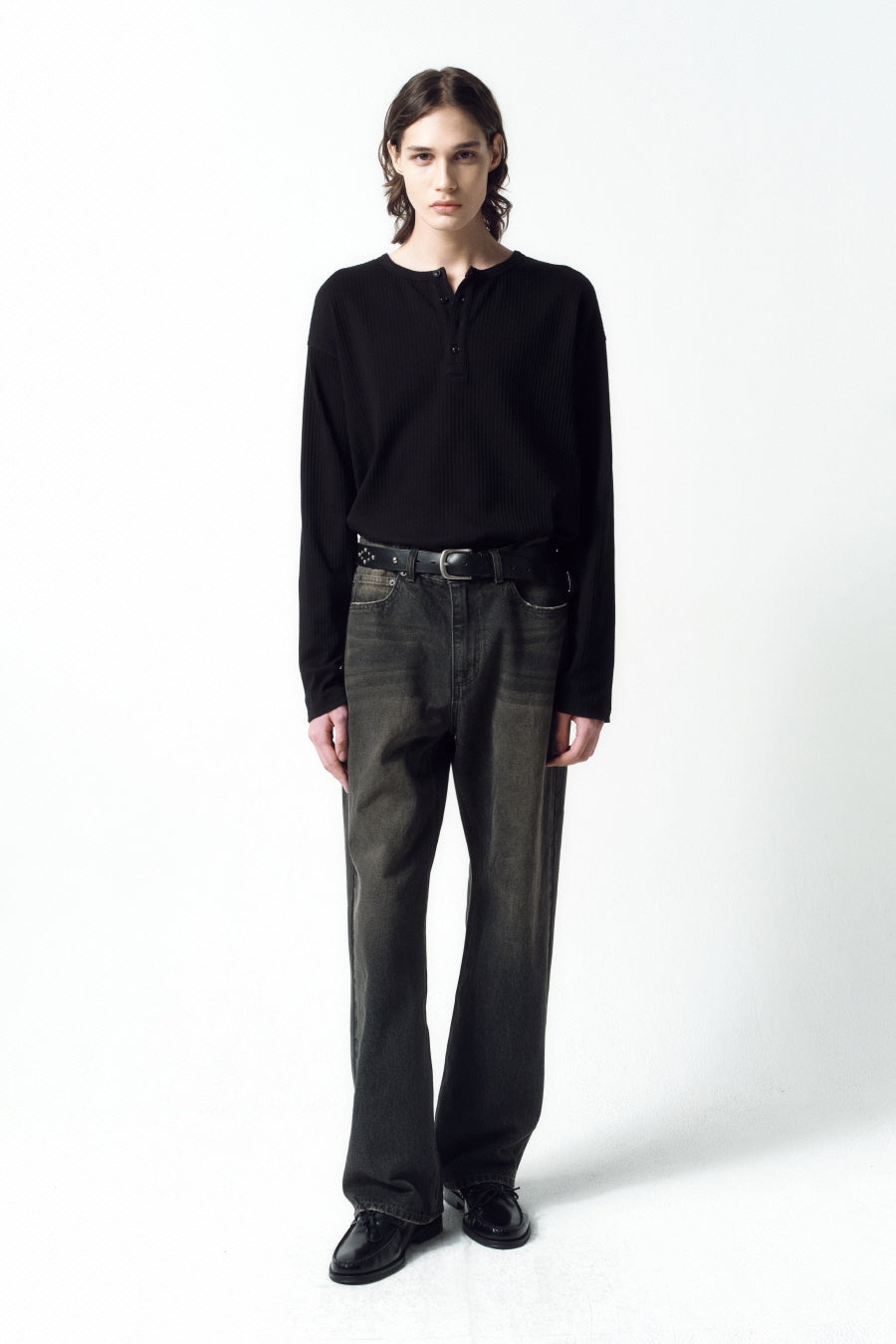 Insilence - Semi-Wide Denim Pants (Mud Grey) product image 5 | TRAB K-Fashion Australia