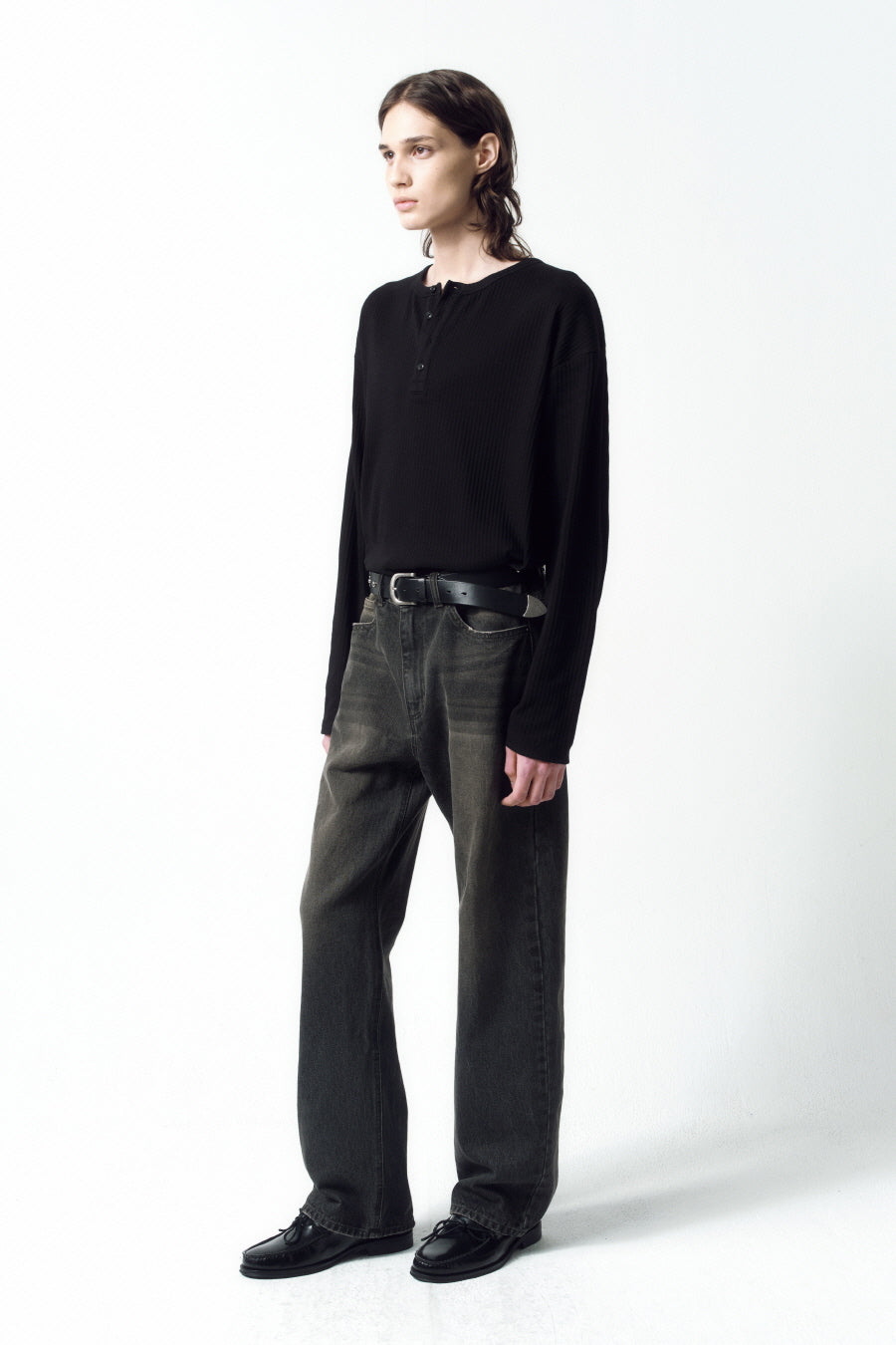 Insilence - Semi-Wide Denim Pants (Mud Grey) product image 7 | TRAB K-Fashion Australia