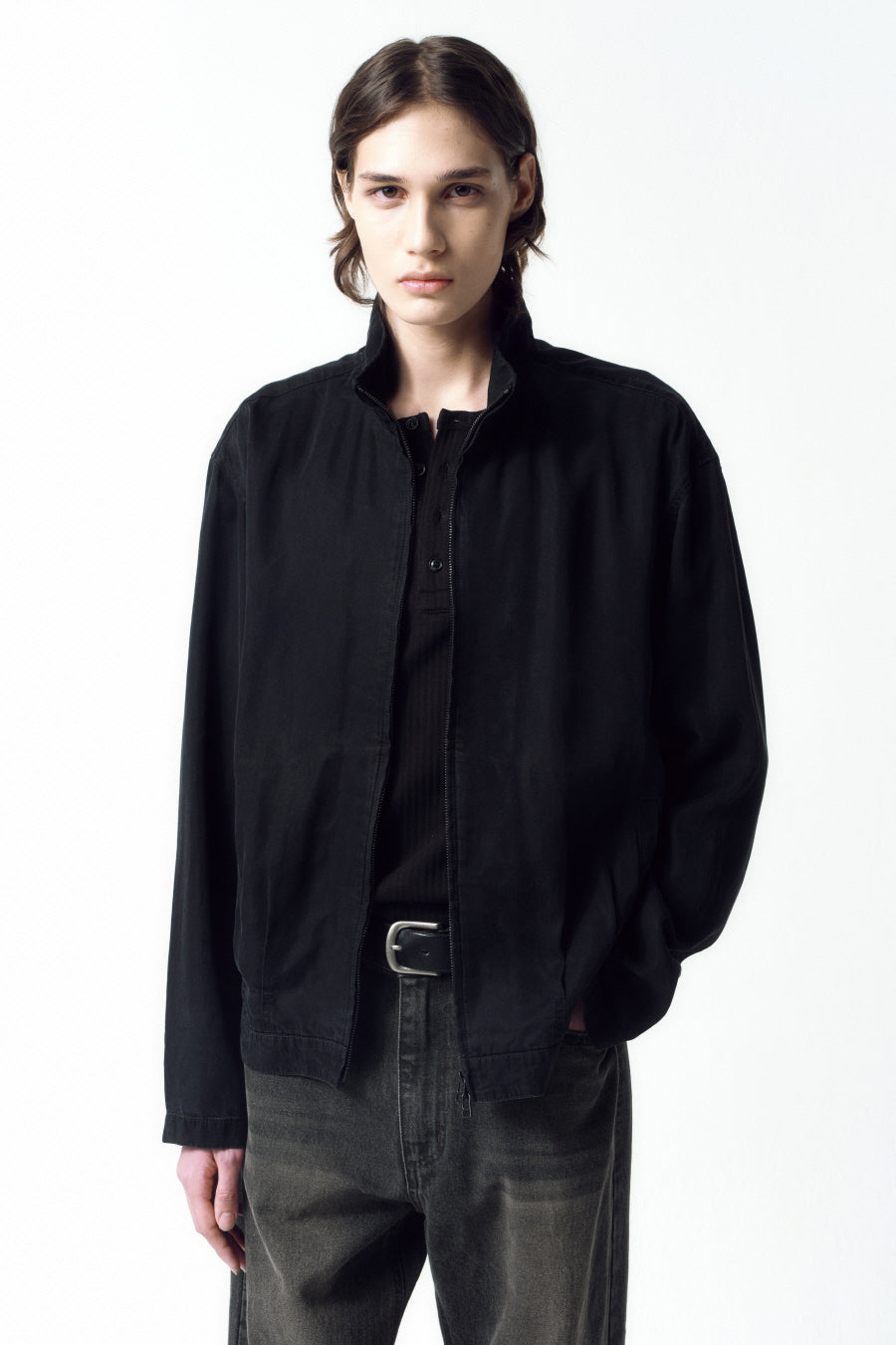Insilence - Washed Tencel Zip-Up Jacket (Washed Black) product image 2 | TRAB K-Fashion Australia