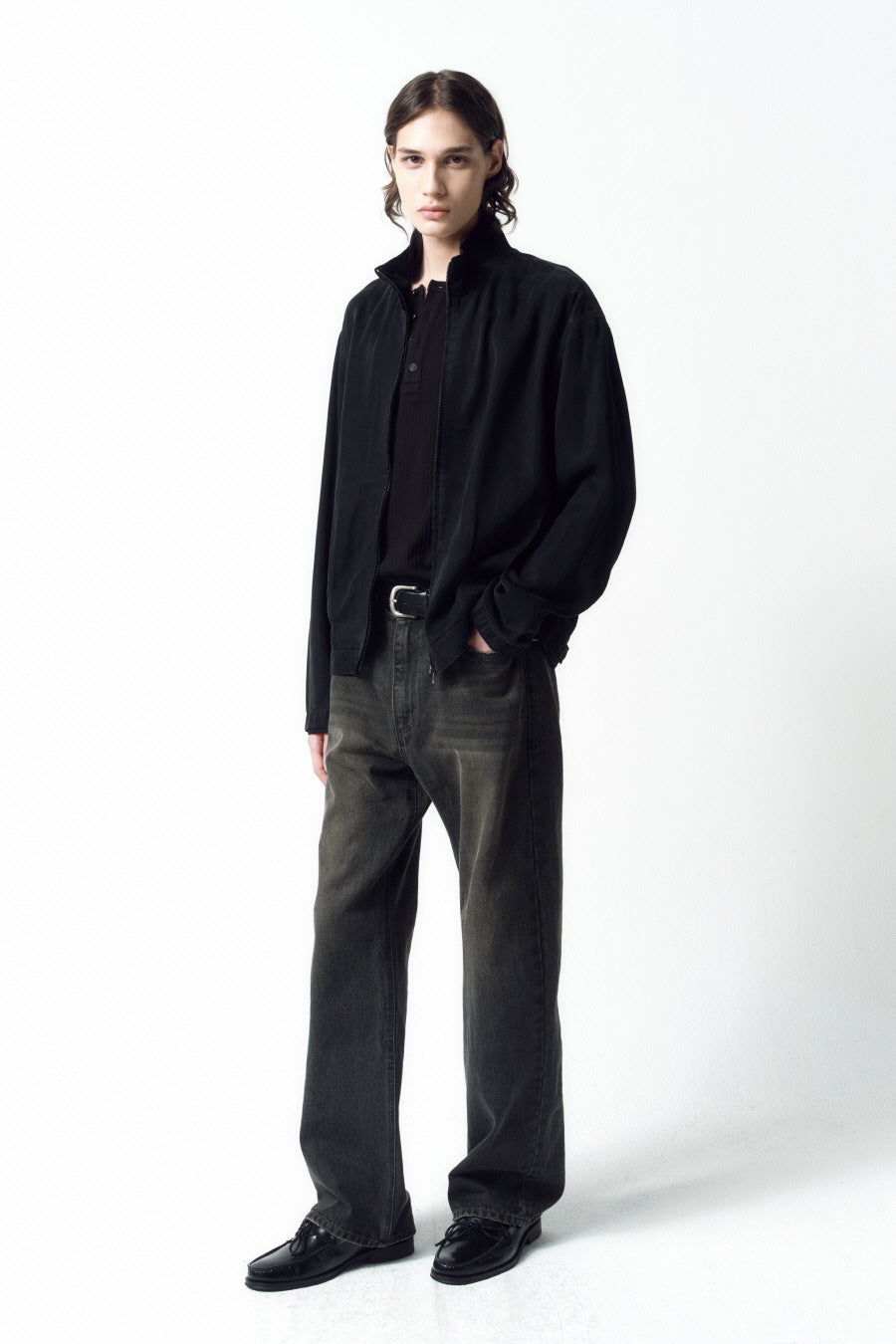 Insilence - Washed Tencel Zip-Up Jacket (Washed Black) product image 4 | TRAB K-Fashion Australia