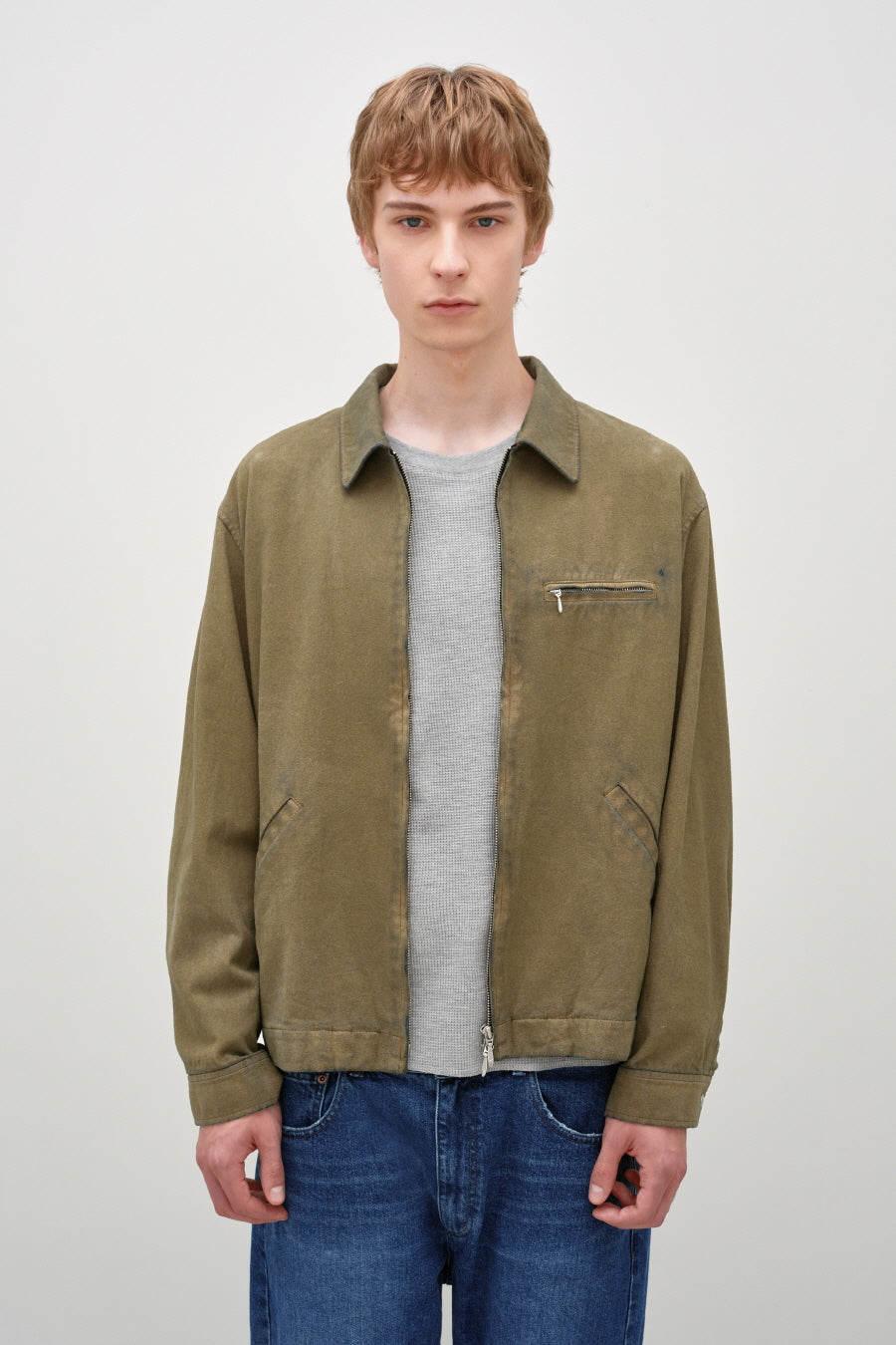 Insilence - Vintage Denim Suede Jacket (Beige) product image 1 | TRAB K-Fashion Australia