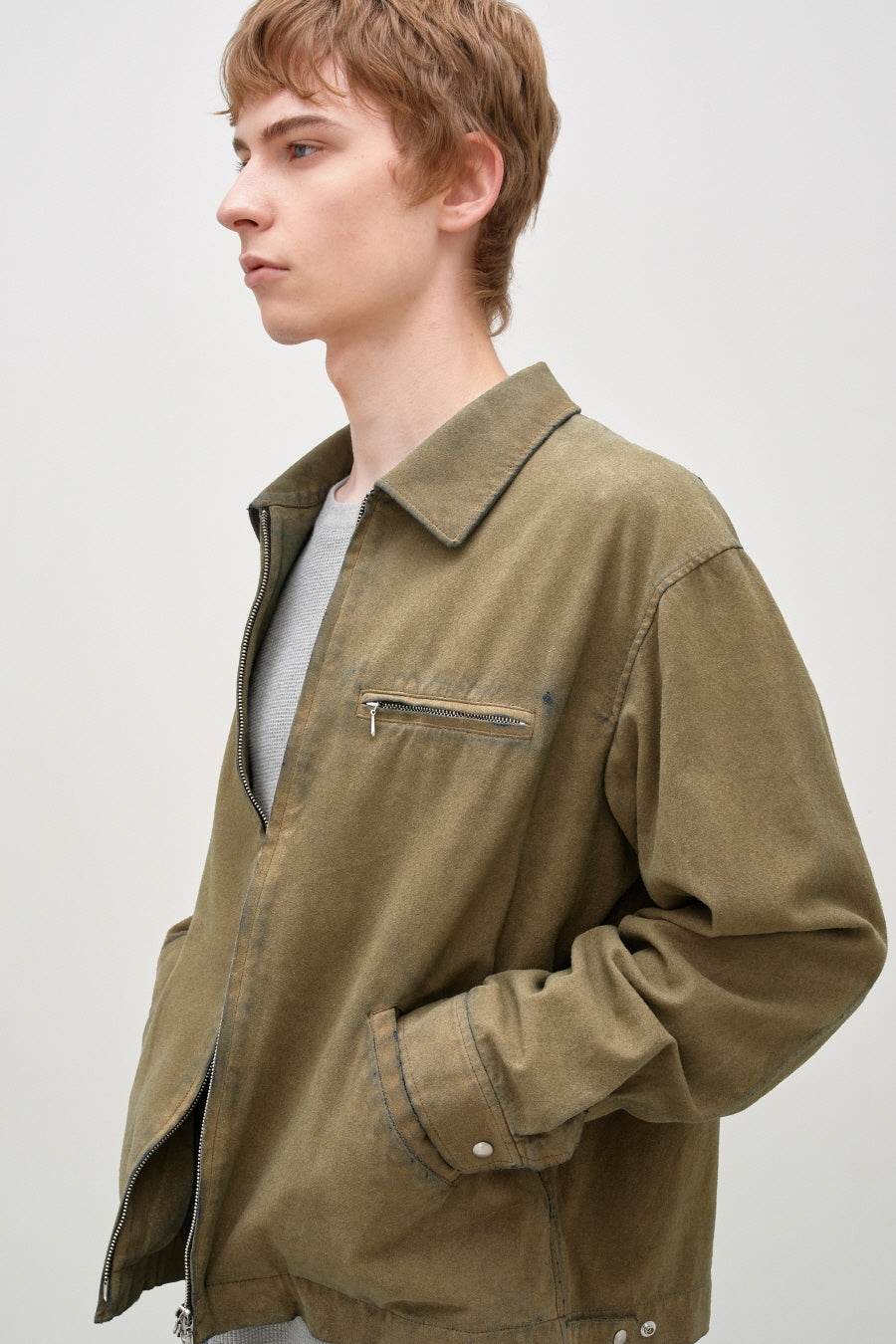 Insilence - Vintage Denim Suede Jacket (Beige) product image 2 | TRAB K-Fashion Australia