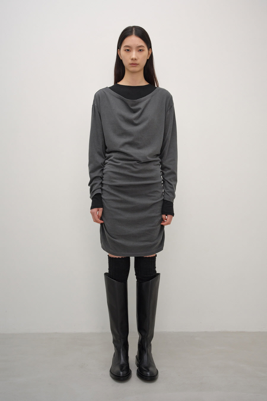 Insilence - Belted Jersey Dress (Charcoal) product image 1 | TRAB K-Fashion Australia