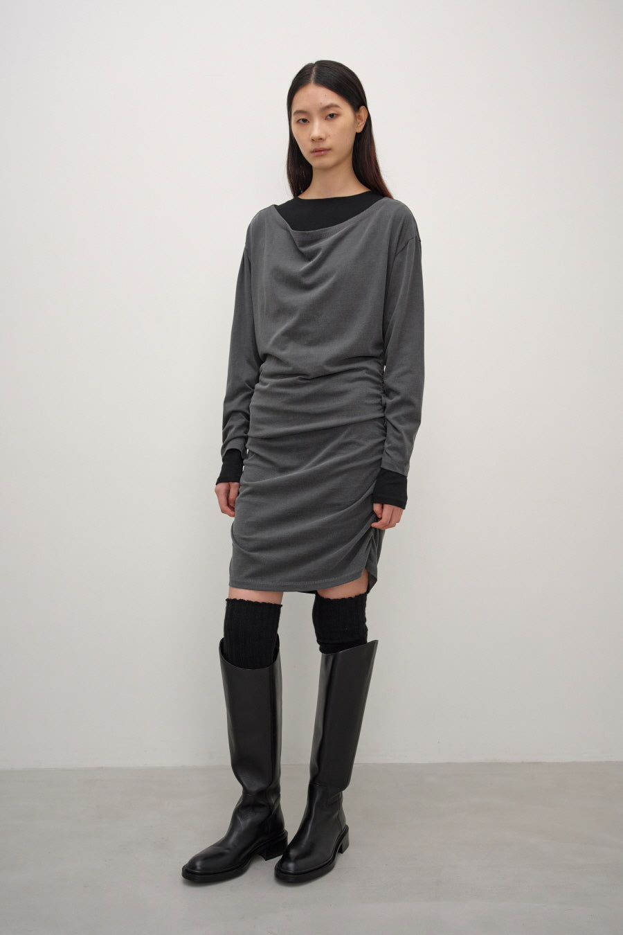 Insilence - Belted Jersey Dress (Charcoal) product image 4 | TRAB K-Fashion Australia
