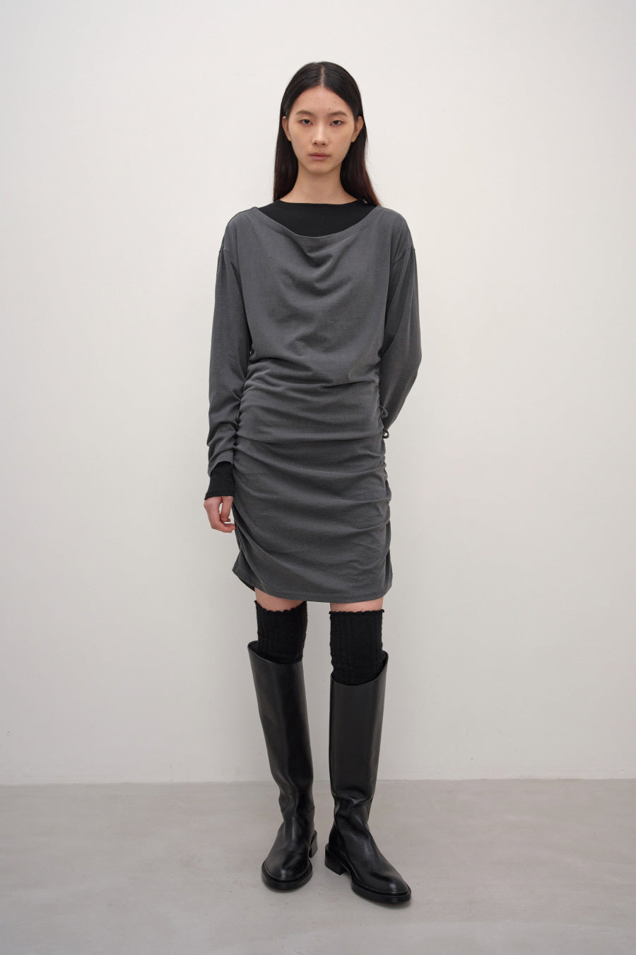 Insilence - Belted Jersey Dress (Charcoal) product image 6 | TRAB K-Fashion Australia