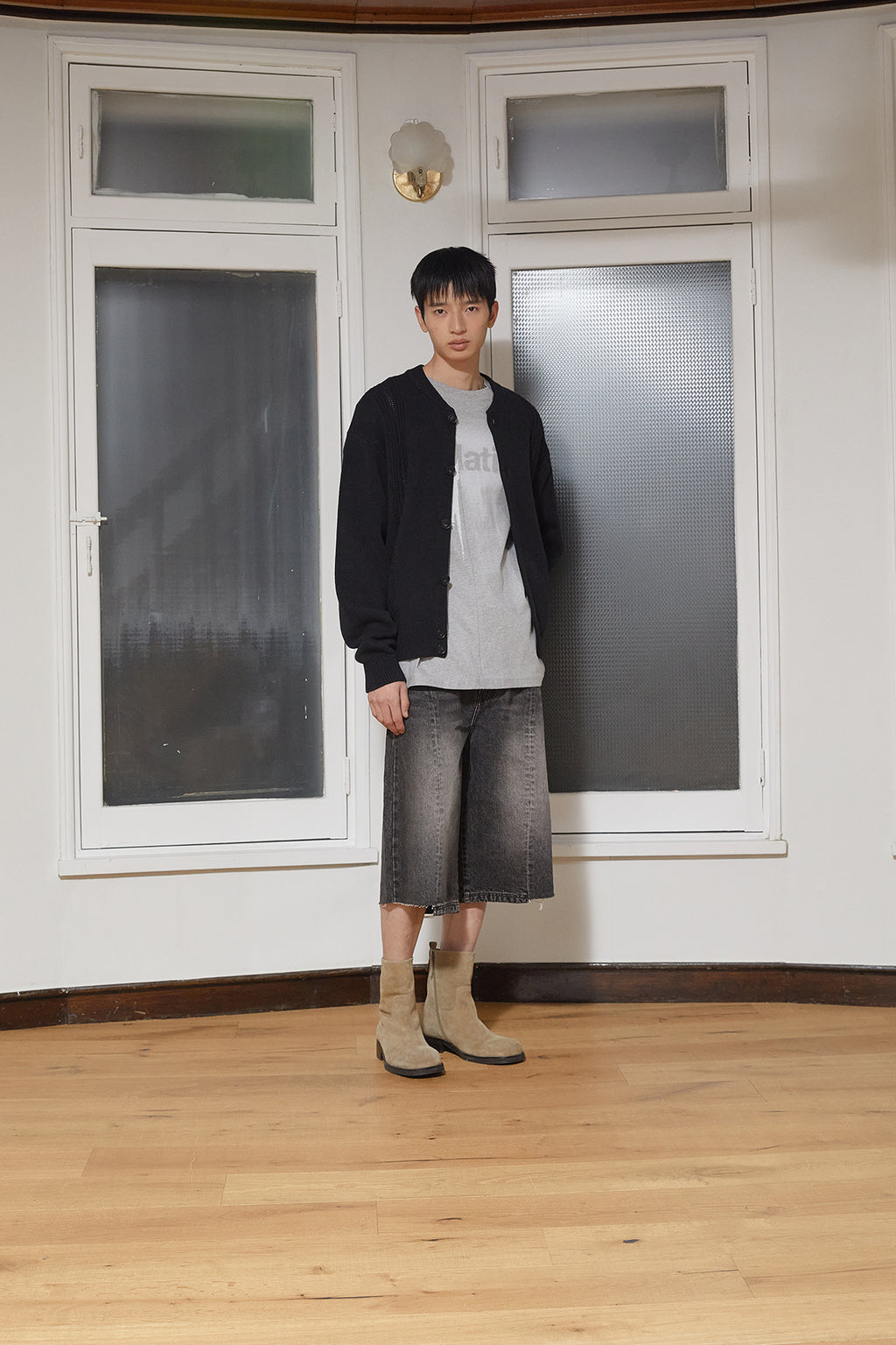 Matin Kim - Punching Line Point Round Neck Cardigan (Black) product image 10 | TRAB K-Fashion Australia