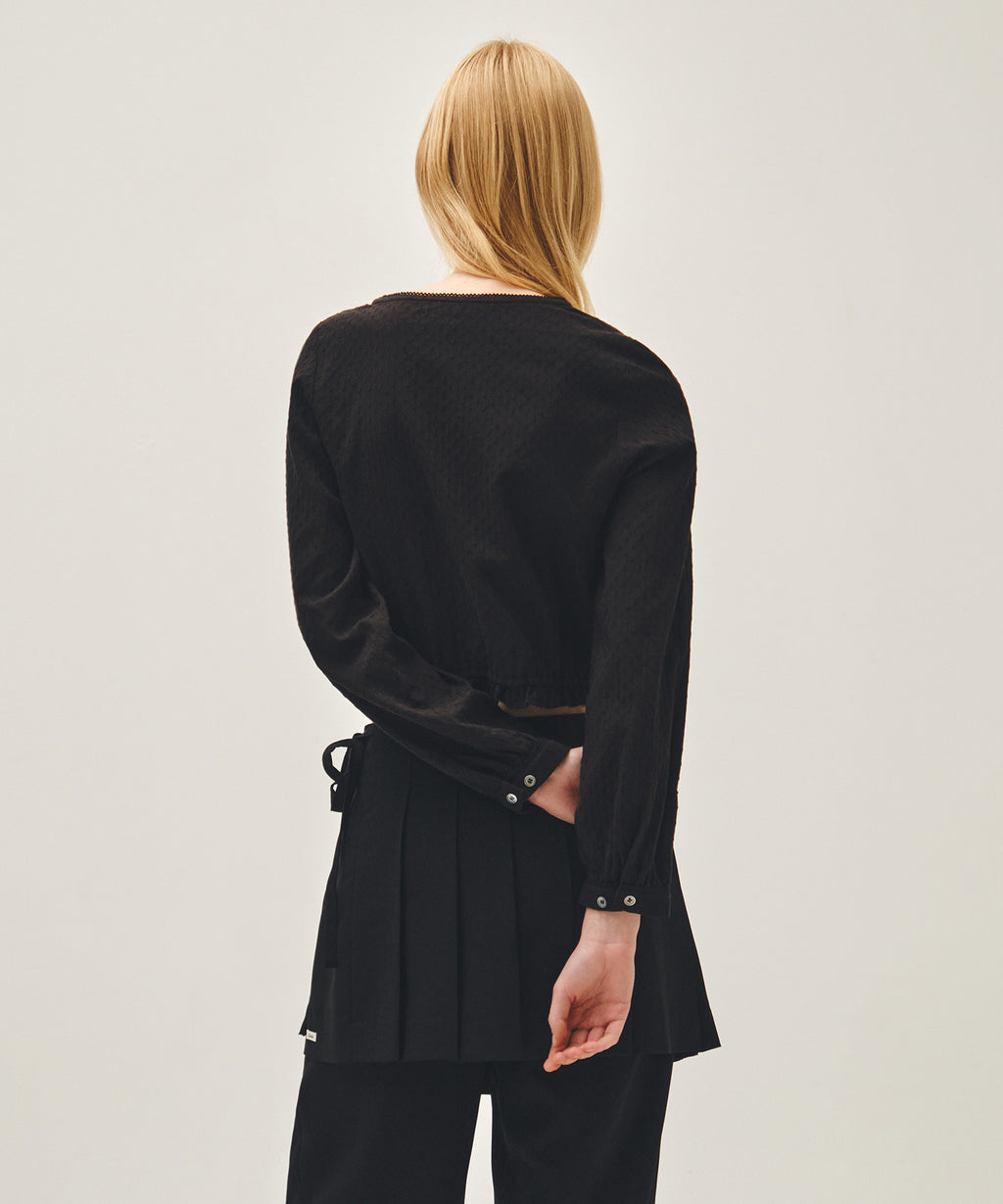 Marithe & Francois Girbaud - Lace Shirring Crop Blouse (Black) product image 3 | TRAB K-Fashion Australia