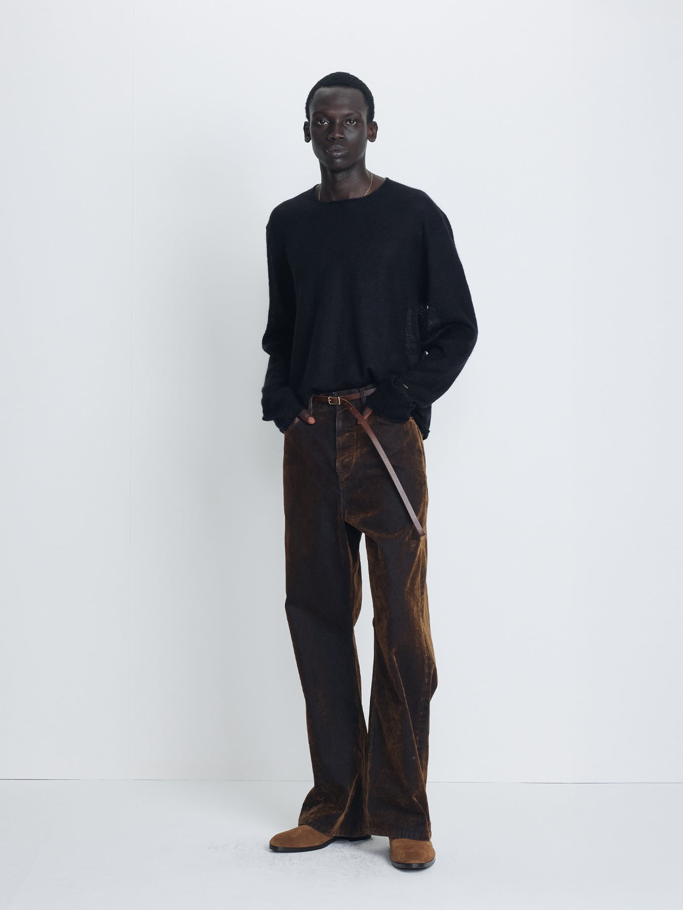 Tonywack - Flocked Denim Loose Flared Pants (Brown) product image 1 | TRAB K-Fashion Australia
