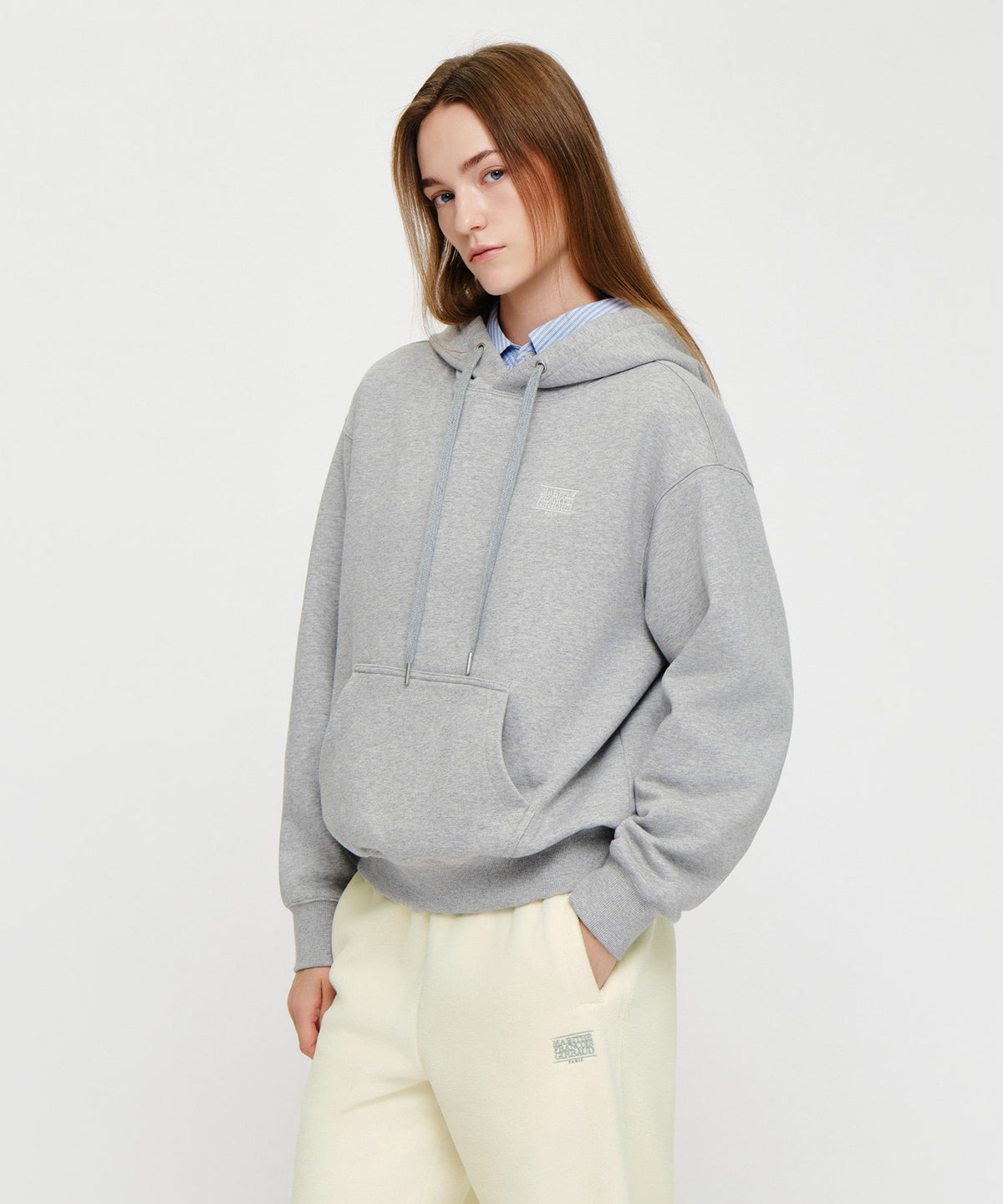Marithe & Francois Girbaud - Small Classic Logo Oversized Hoodie (brushed) (Heather Gray) product image 2 | TRAB K-Fashion Australia