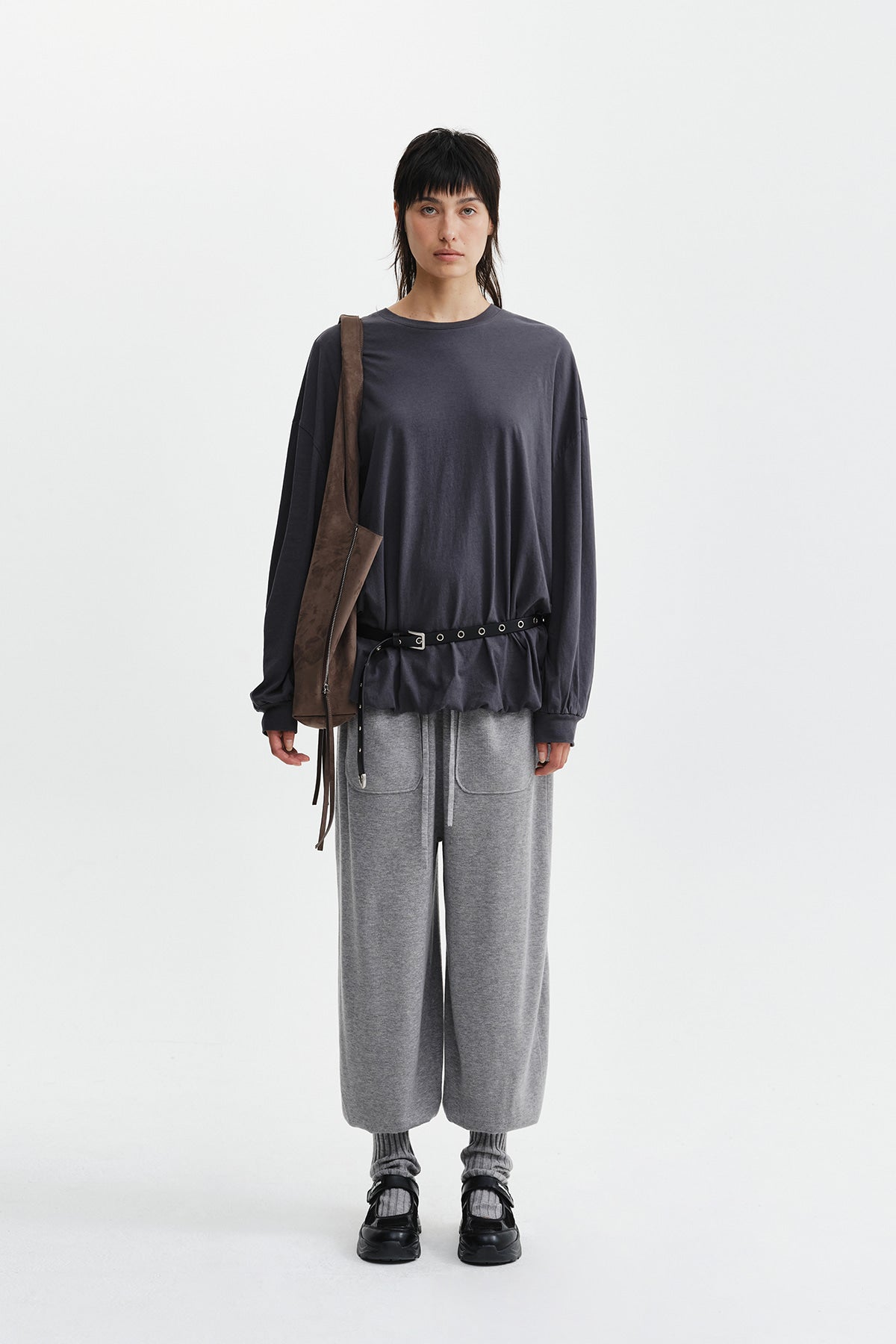 Matin Kim - Leg Warmer Knit Jogger Pants (Grey) product image 6 | TRAB K-Fashion Australia