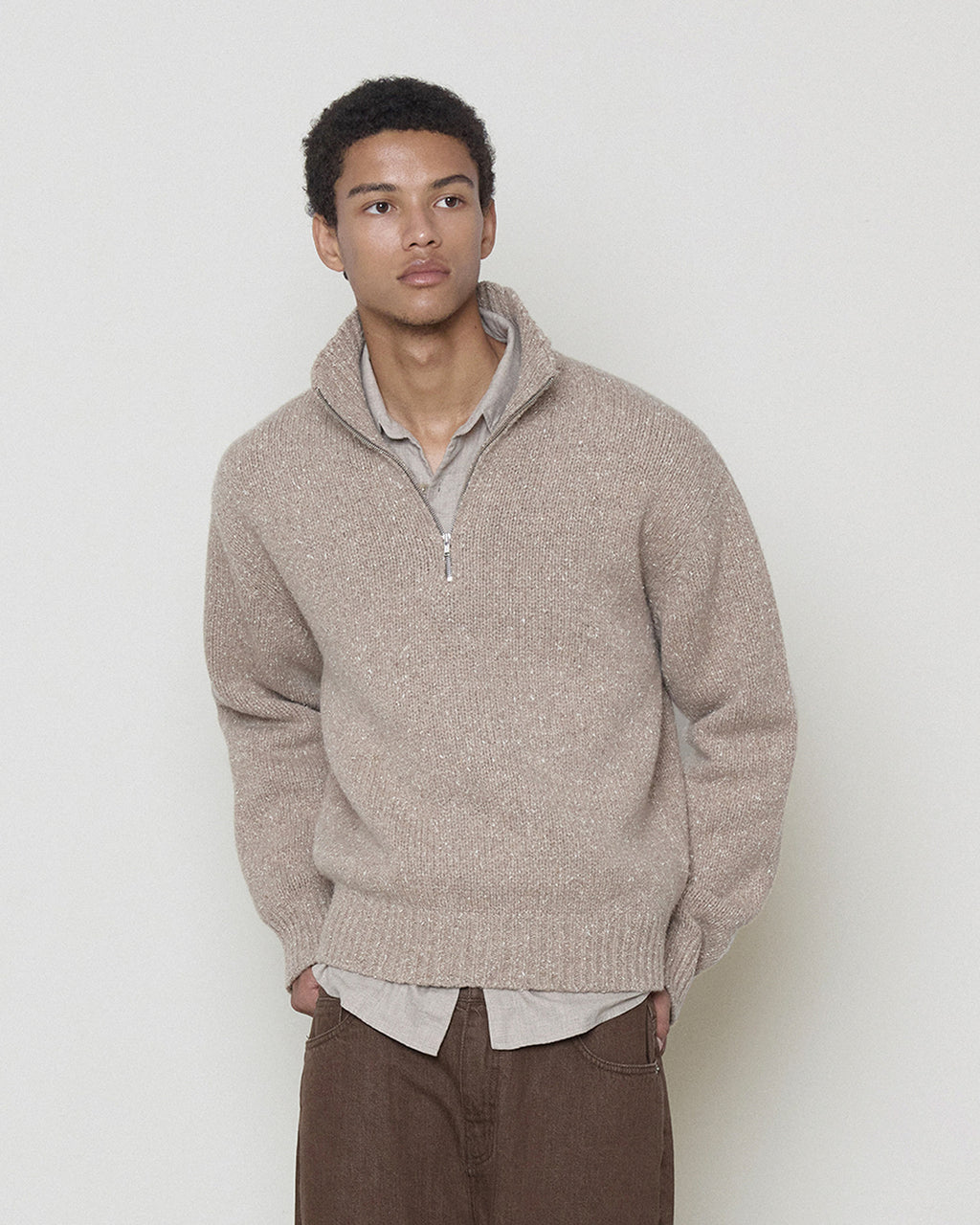 Brownyard - Quarter Zip Up Sweater (Beige) product image 3 | TRAB K-Fashion Australia