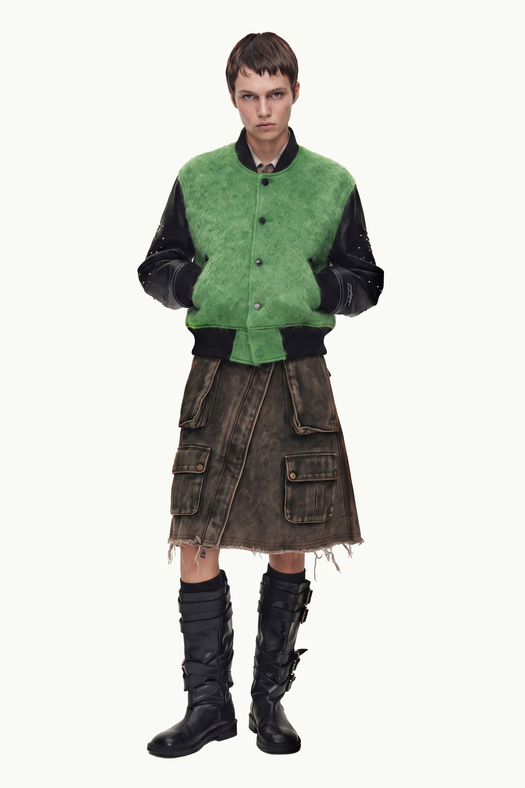 Andersson Bell - Lawn Hairy Wool Varsity Jacket (lichen Green) (Lichen Green) product image 3 | TRAB K-Fashion Australia