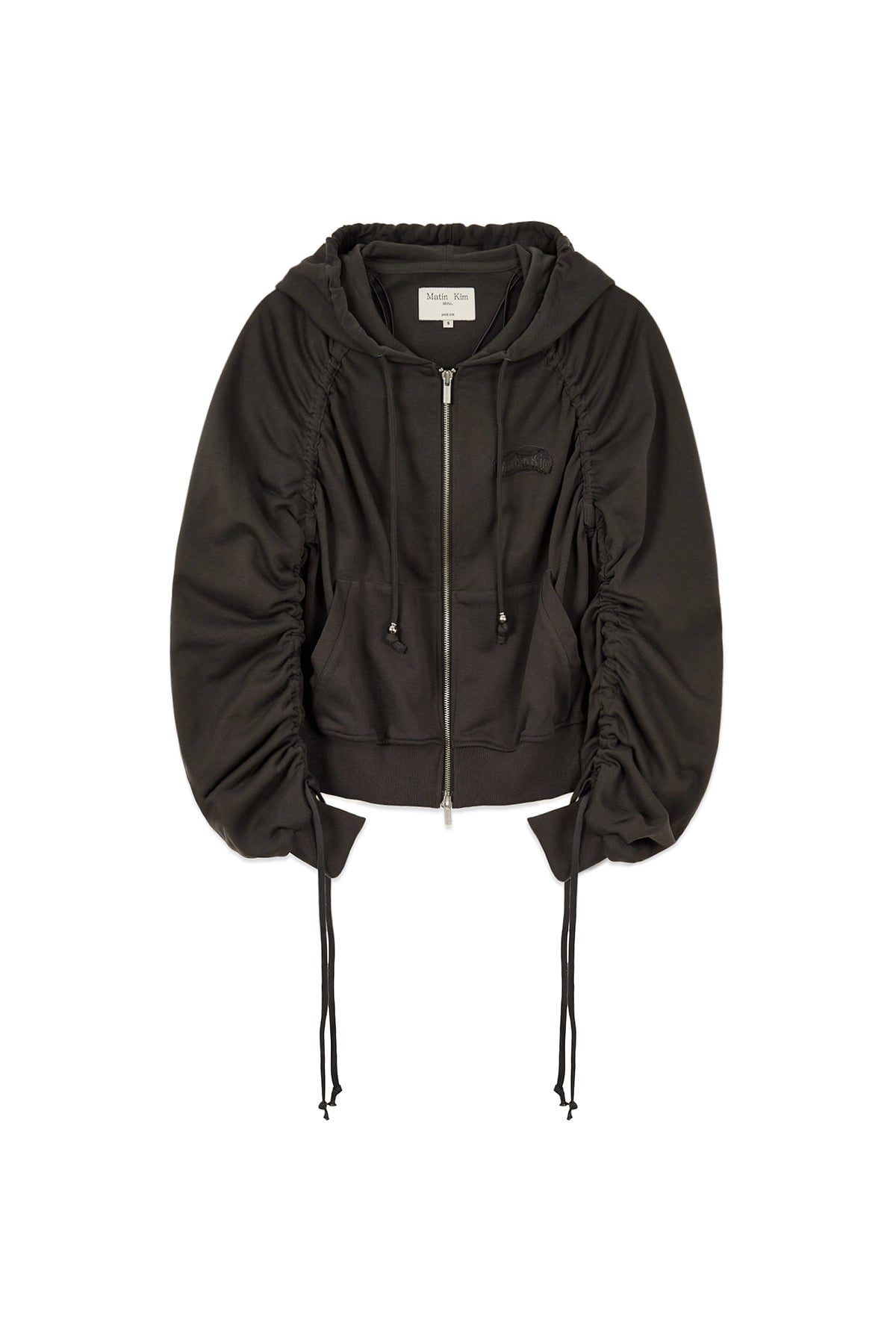 Matin Kim - Sleeve String Detail Hoody Zip Up (Charcoal) product image 1 | TRAB K-Fashion Australia