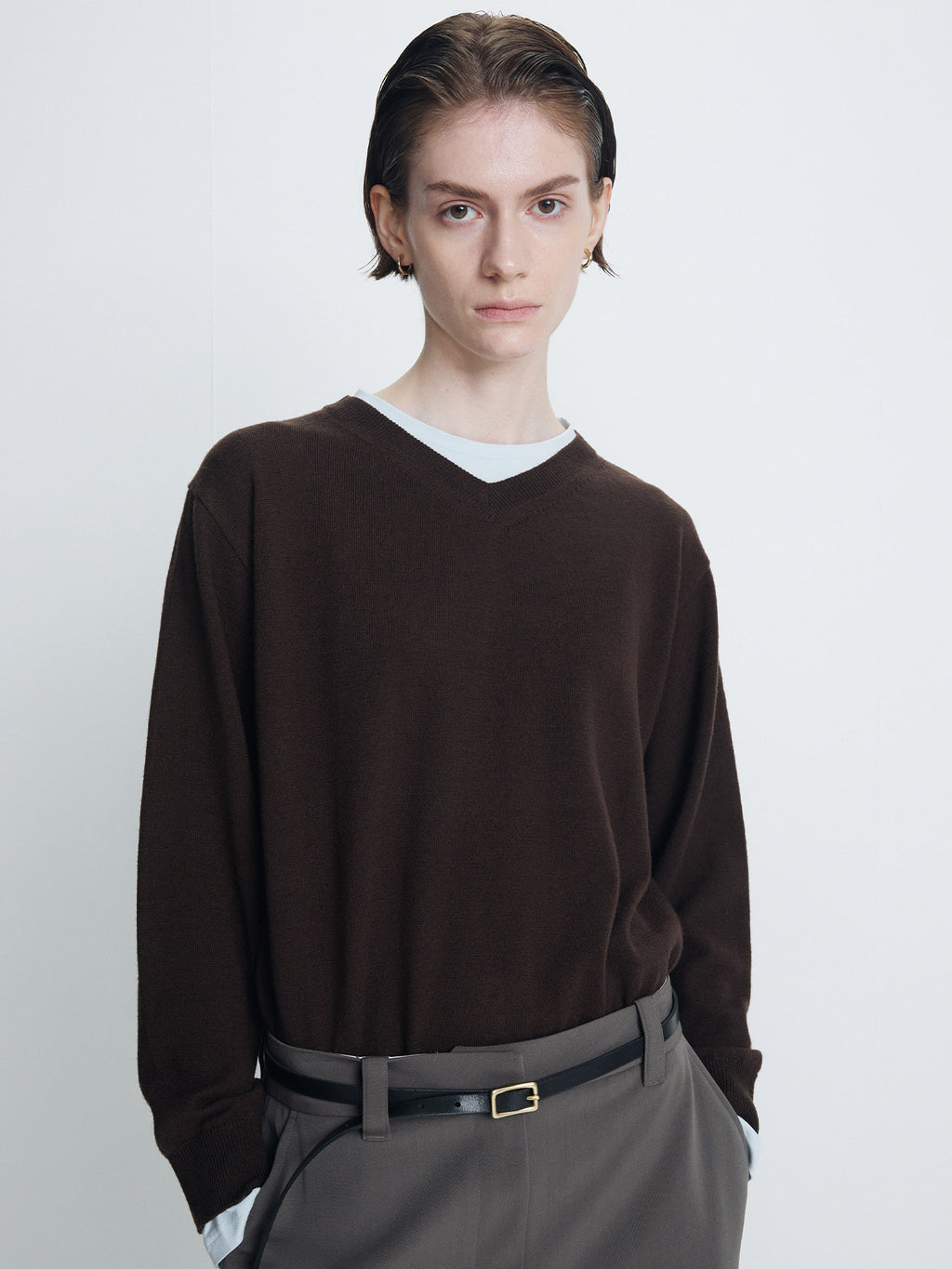 Tonywack - Superfine Wool Layered V-Neck Knit Sweater (Brown/Baby Blue) product image 8 | TRAB K-Fashion Australia