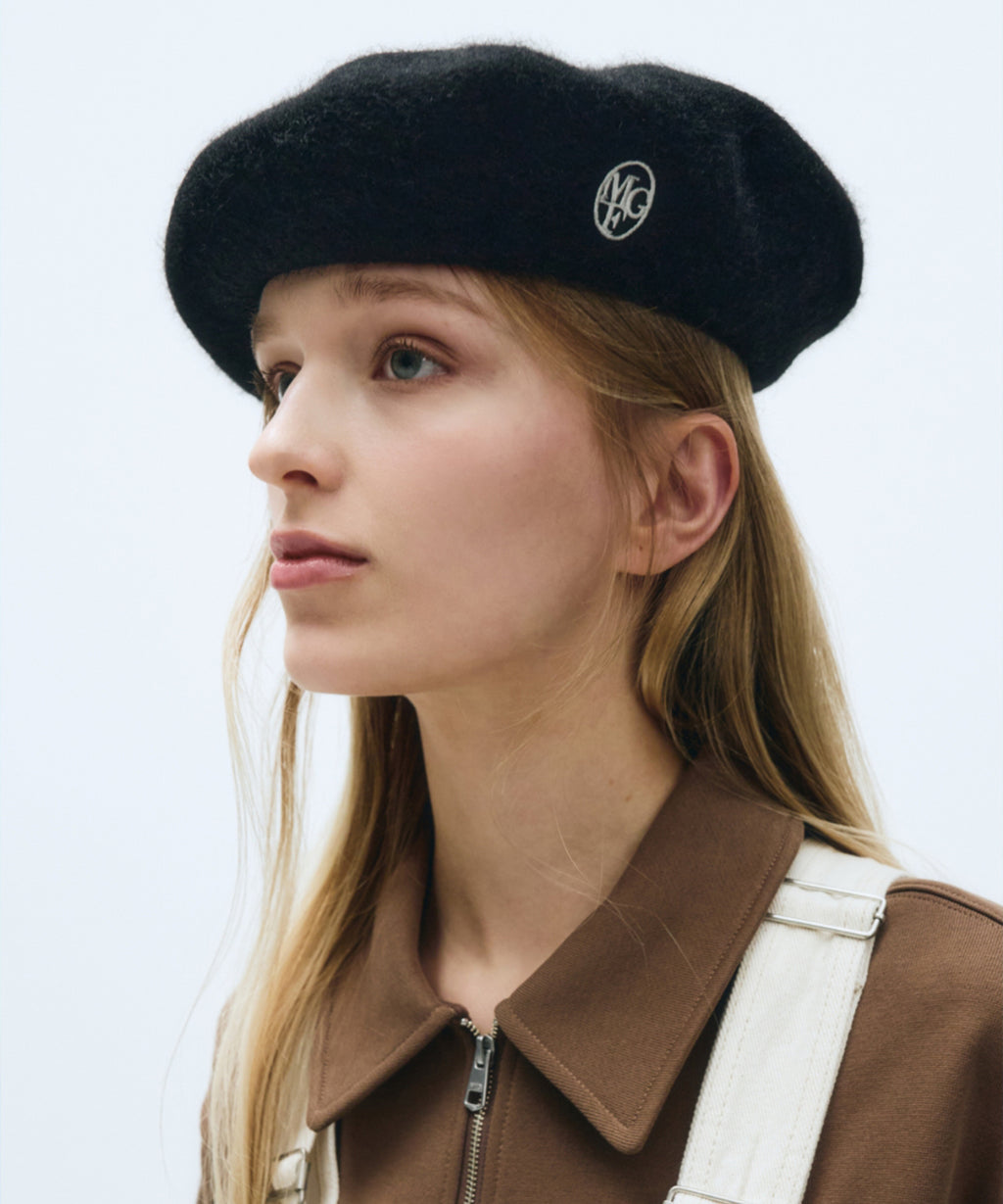 Marithe & Francois Girbaud - Circle Logo Embroidery Wool Beret (Black) product image 5 | TRAB K-Fashion Australia