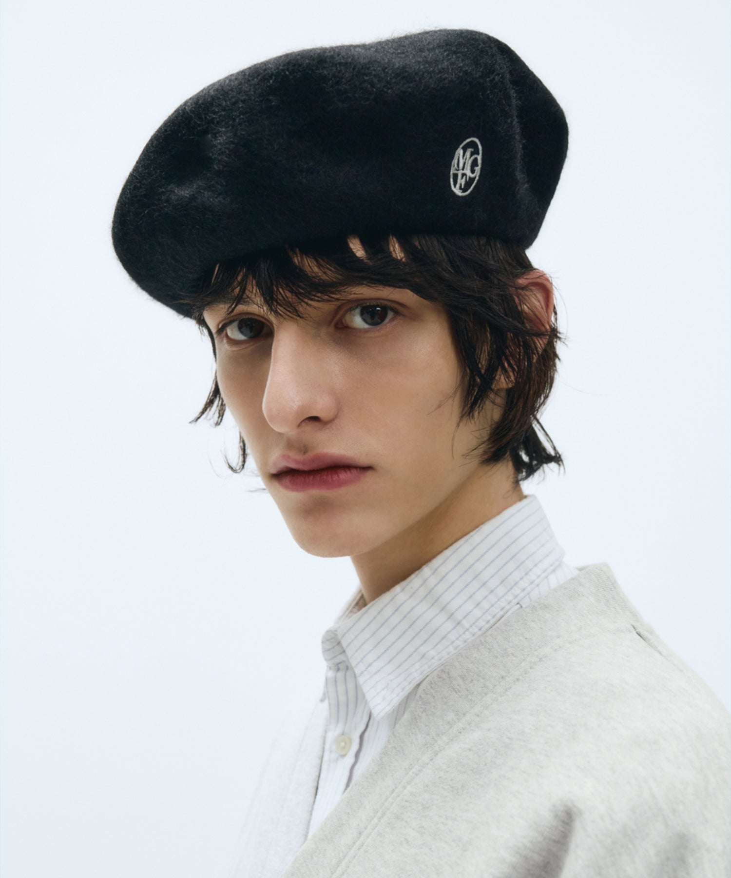 Marithe & Francois Girbaud - Circle Logo Embroidery Wool Beret (Black) product image 7 | TRAB K-Fashion Australia
