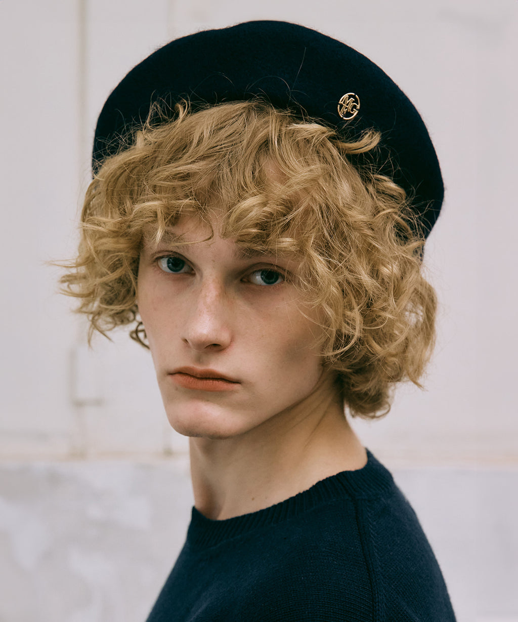 Marithe & Francois Girbaud - Metal Circle Logo Wool Beret (Black) product image 4 | TRAB K-Fashion Australia
