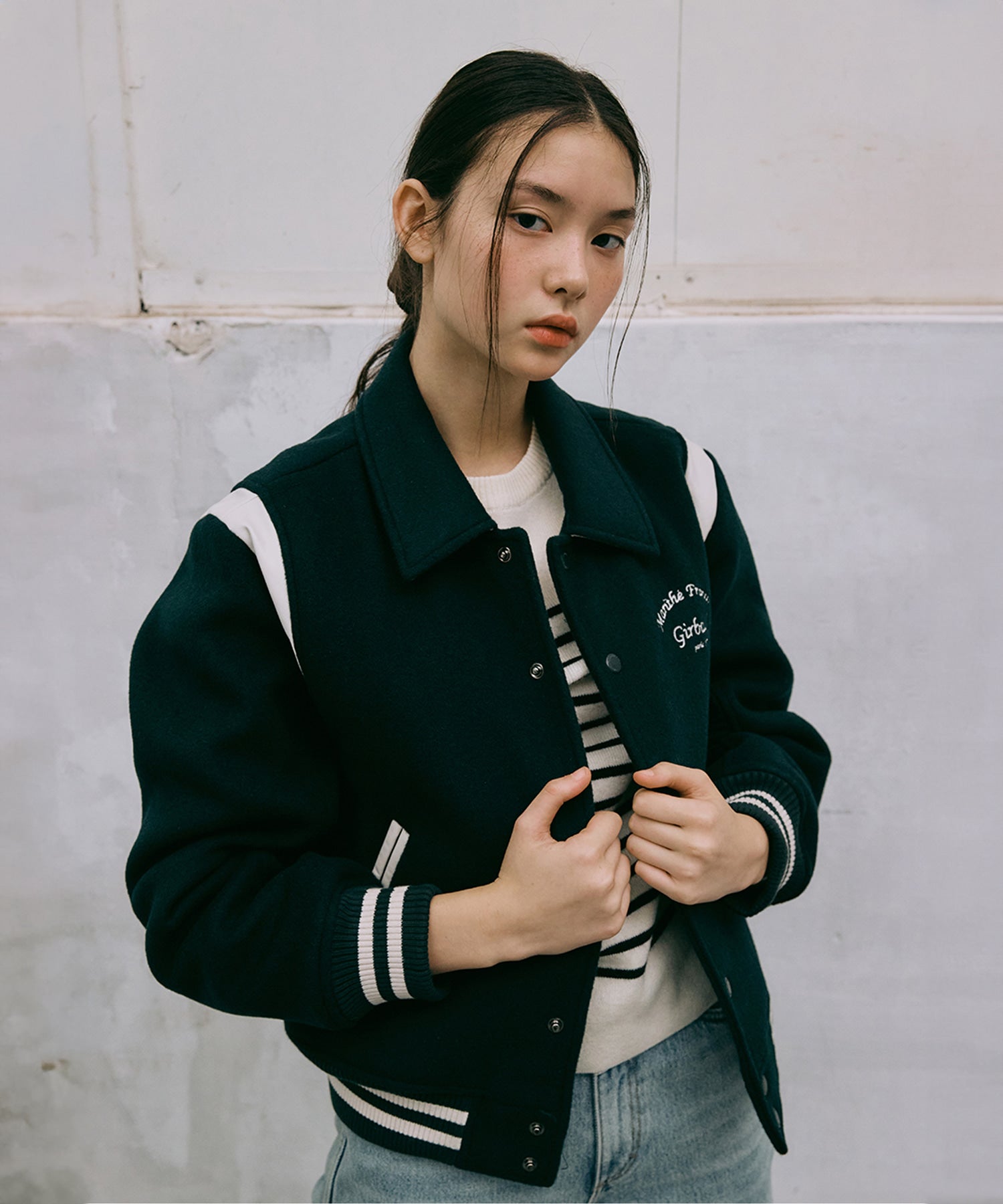 Marithe & Francois Girbaud - Chain Logo Varsity Jacket (Dark Green) product image 1 | TRAB K-Fashion Australia