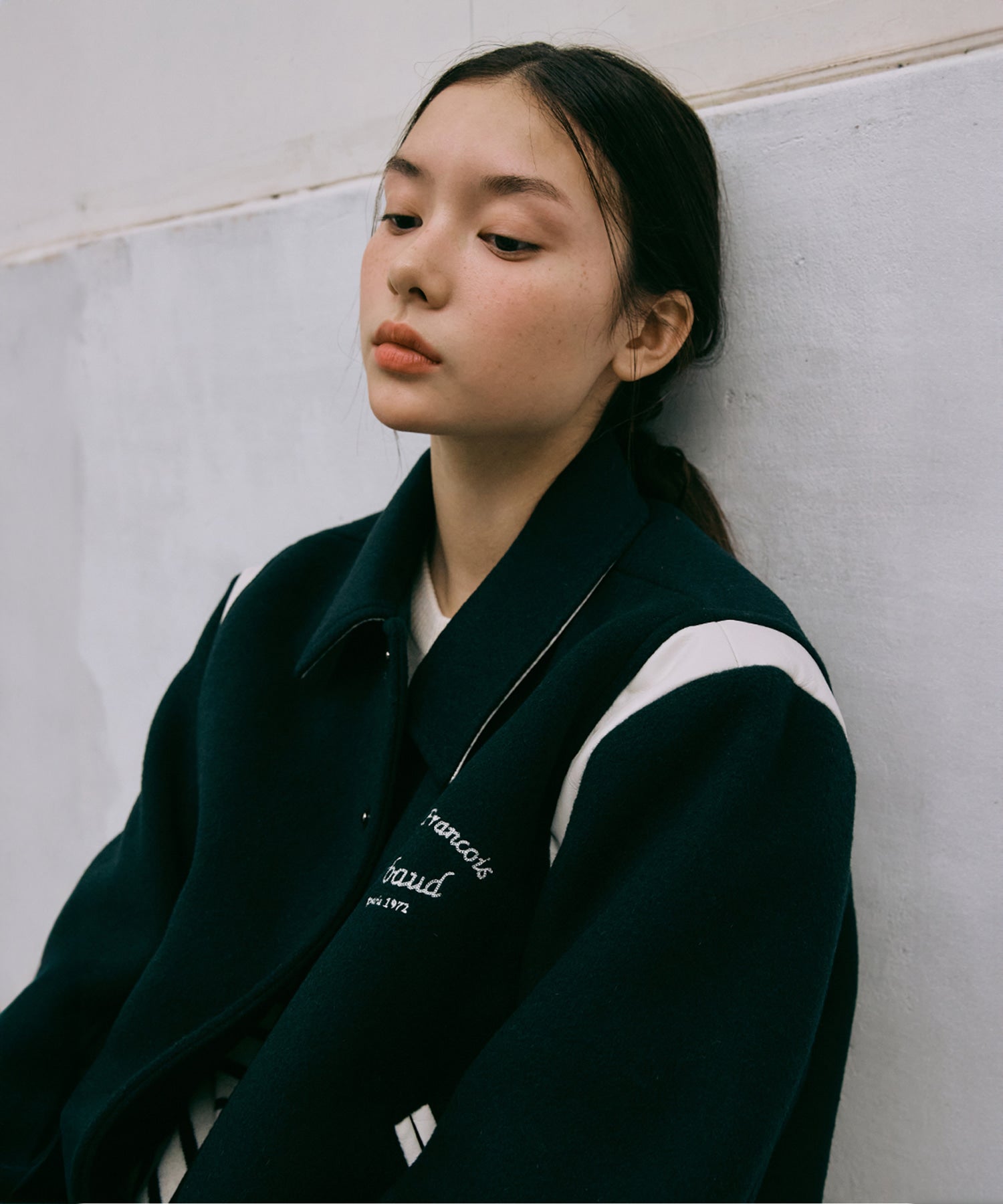 Marithe & Francois Girbaud - Chain Logo Varsity Jacket (Dark Green) product image 2 | TRAB K-Fashion Australia