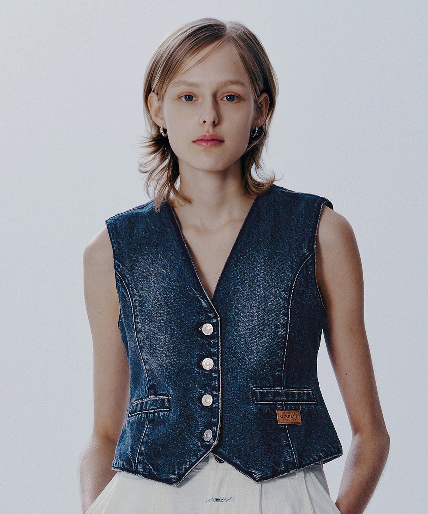 Marithe & Francois Girbaud - V-neck Button Denim Vest (Blue) product image 1 | TRAB K-Fashion Australia