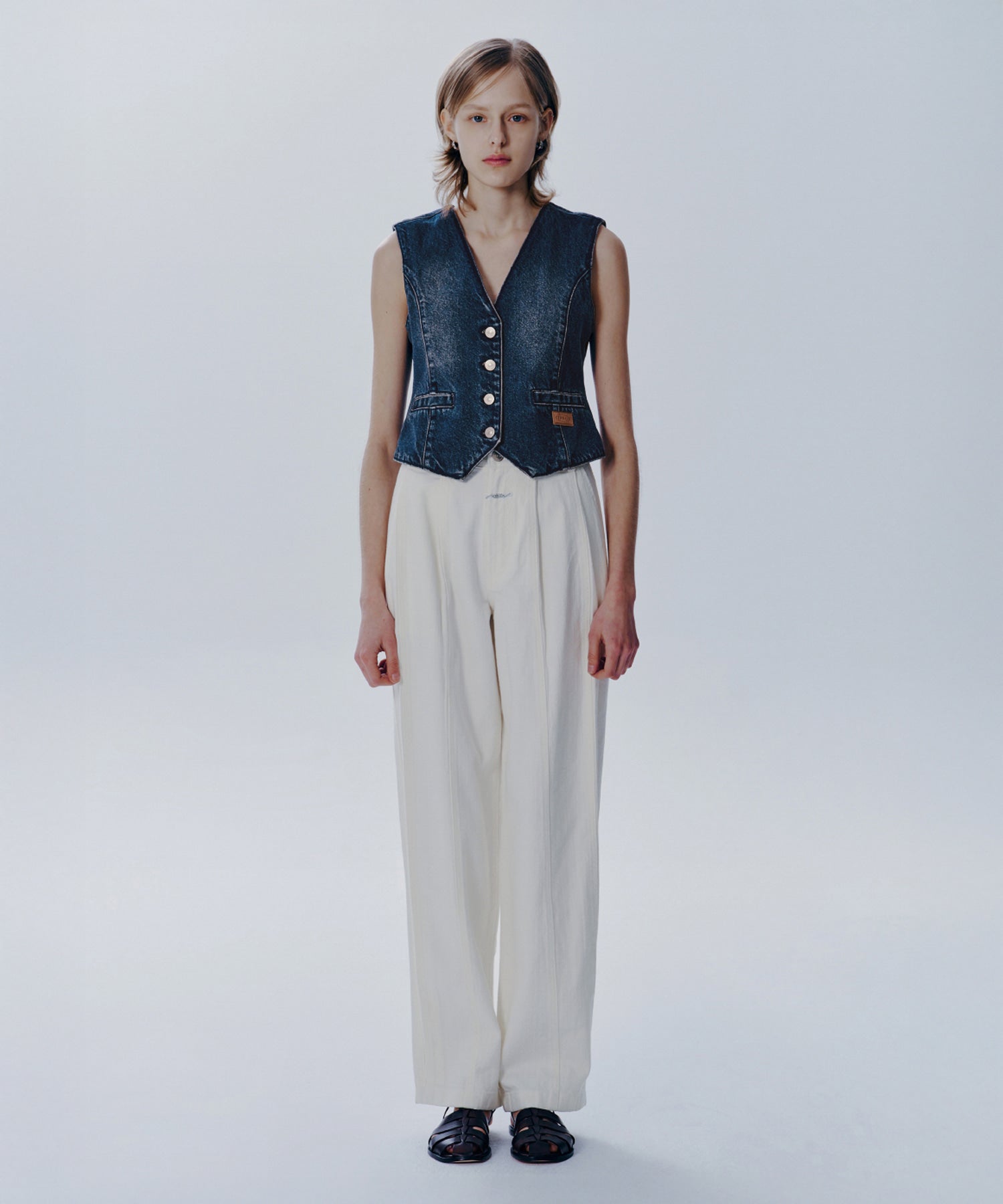 Marithe & Francois Girbaud - V-neck Button Denim Vest (Blue) product image 2 | TRAB K-Fashion Australia