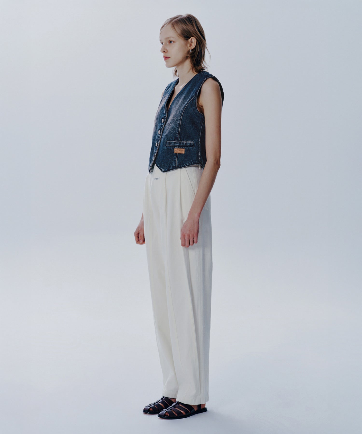 Marithe & Francois Girbaud - V-neck Button Denim Vest (Blue) product image 3 | TRAB K-Fashion Australia