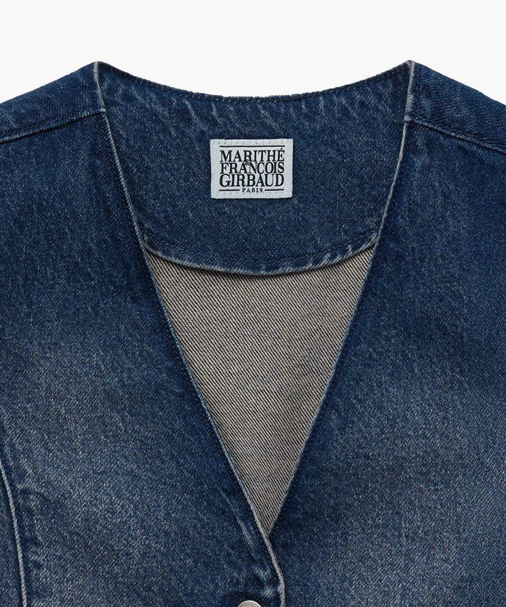 Marithe & Francois Girbaud - V-neck Button Denim Vest (Blue) product image 7 | TRAB K-Fashion Australia