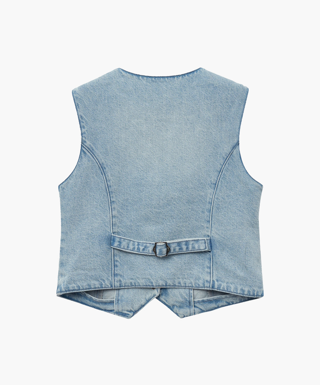 Marithe & Francois Girbaud - V-neck Button Denim Vest (Light Blue) product image 6 | TRAB K-Fashion Australia