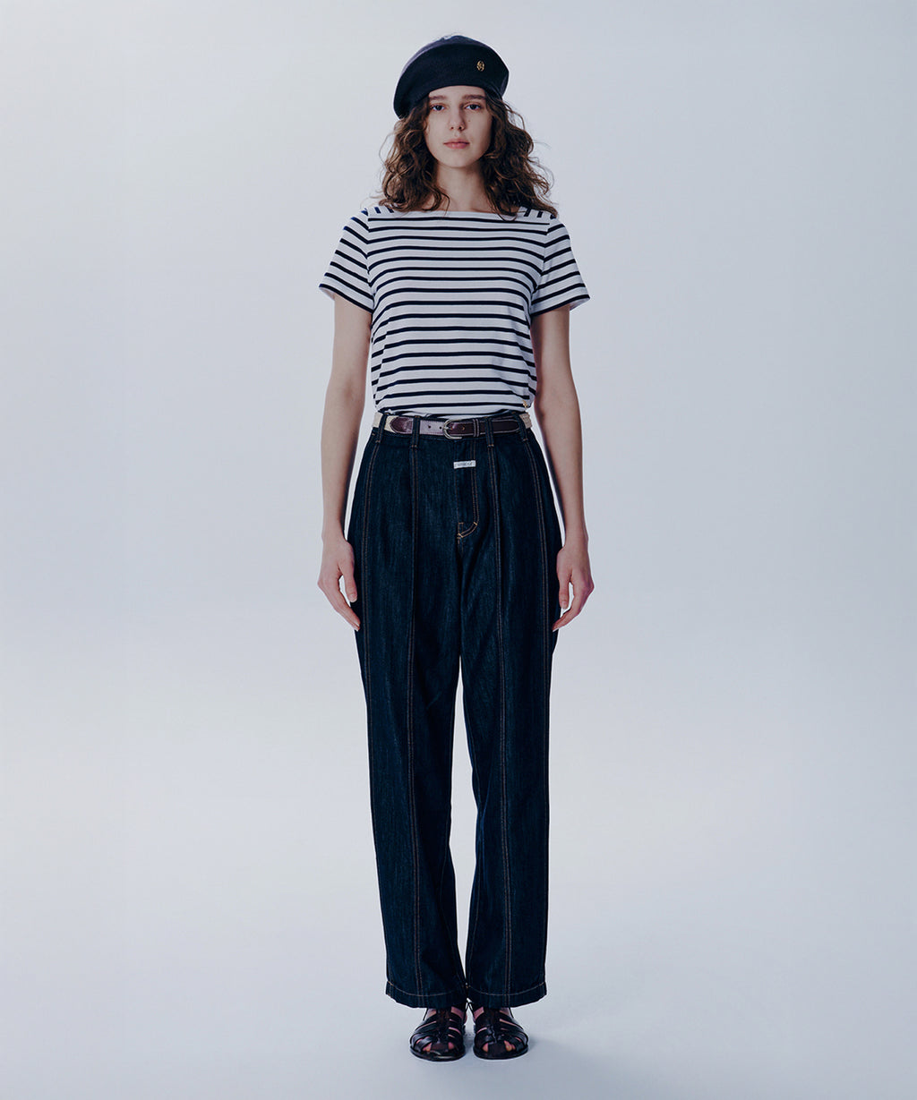 Marithe & Francois Girbaud - Tuck Wide Denim Pants (Dark Blue) product image 2 | TRAB K-Fashion Australia