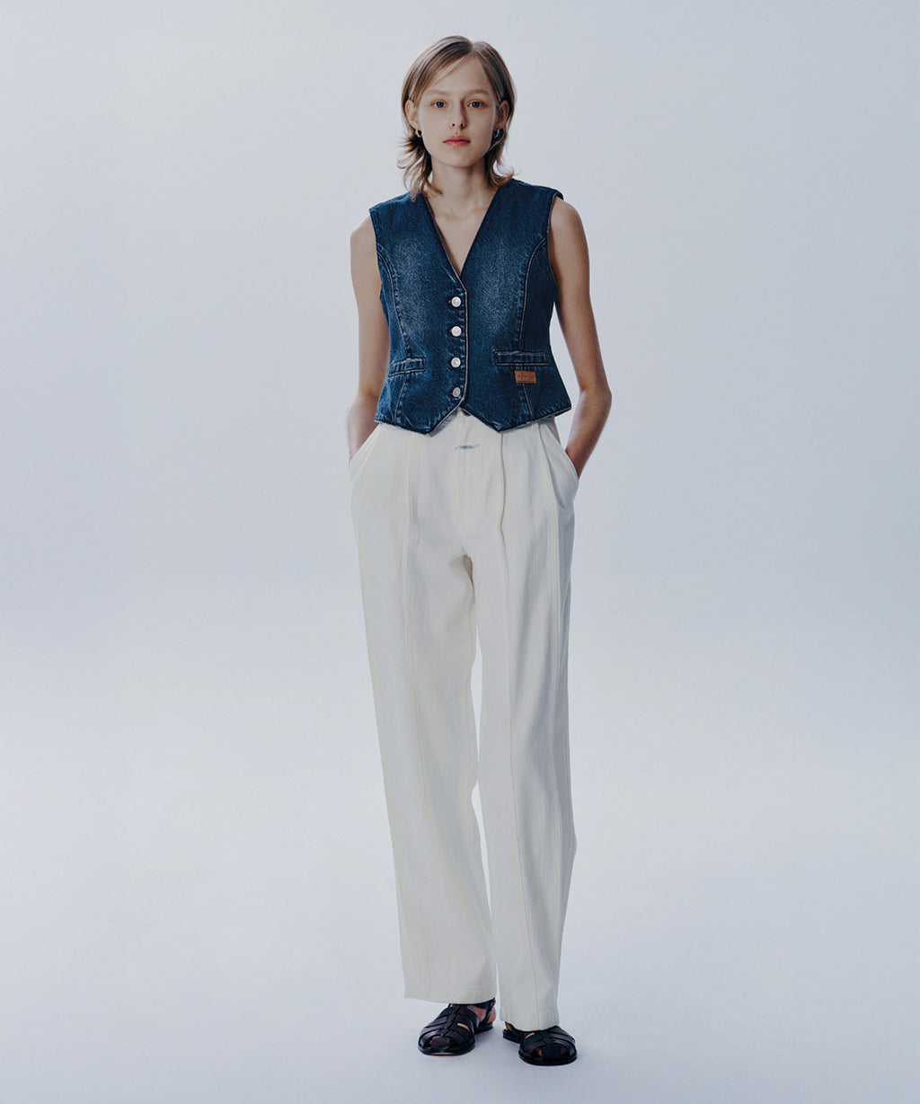Marithe & Francois Girbaud - Tuck Wide Denim Pants (Ivory) product image 1 | TRAB K-Fashion Australia
