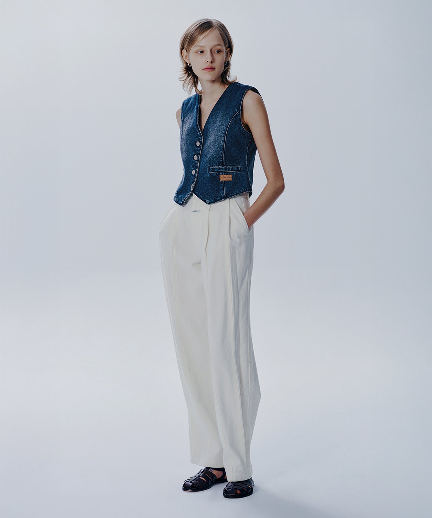 Marithe & Francois Girbaud - Tuck Wide Denim Pants (Ivory) product image 2 | TRAB K-Fashion Australia