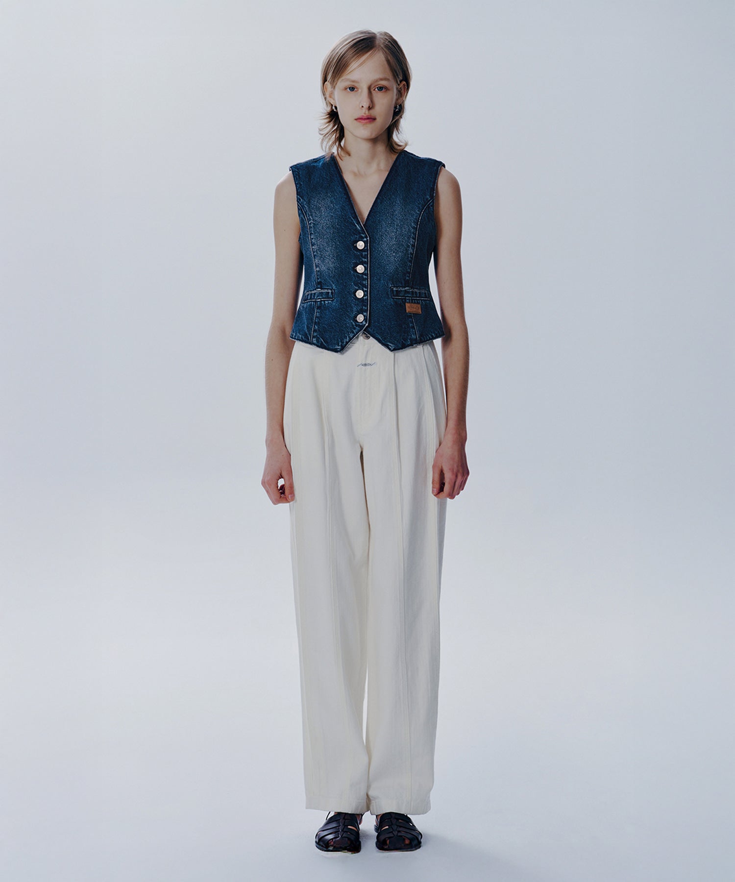 Marithe & Francois Girbaud - Tuck Wide Denim Pants (Ivory) product image 3 | TRAB K-Fashion Australia